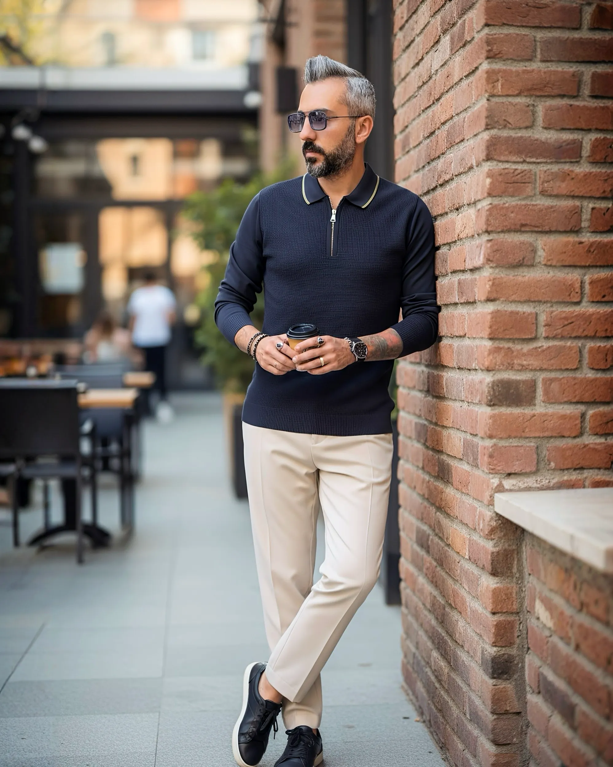 Old Money Erkek Yarım Fermuarlı Triko Kazak - lacivert