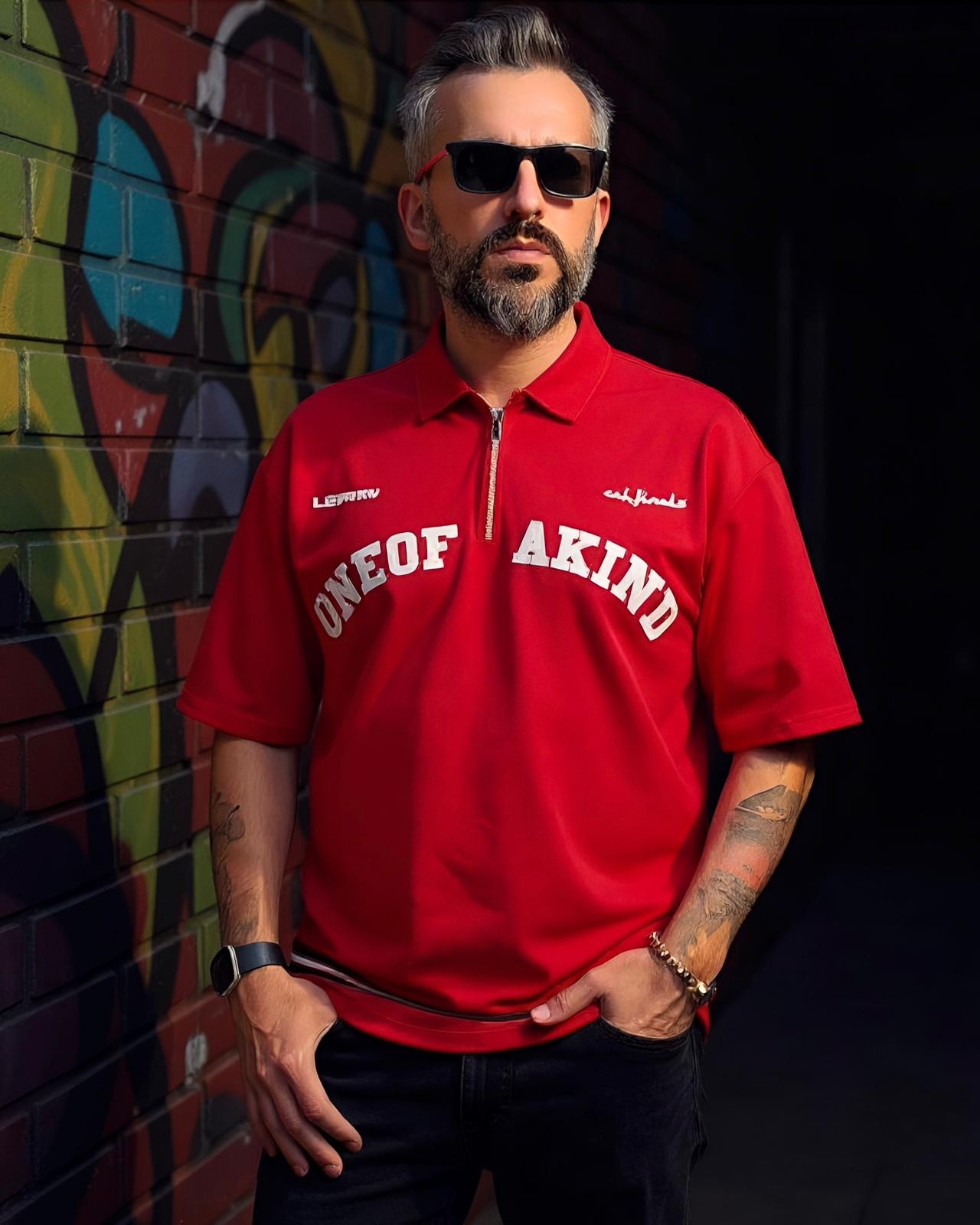 888 Baskılı Oversize Polo Yaka Erkek T-Shirt