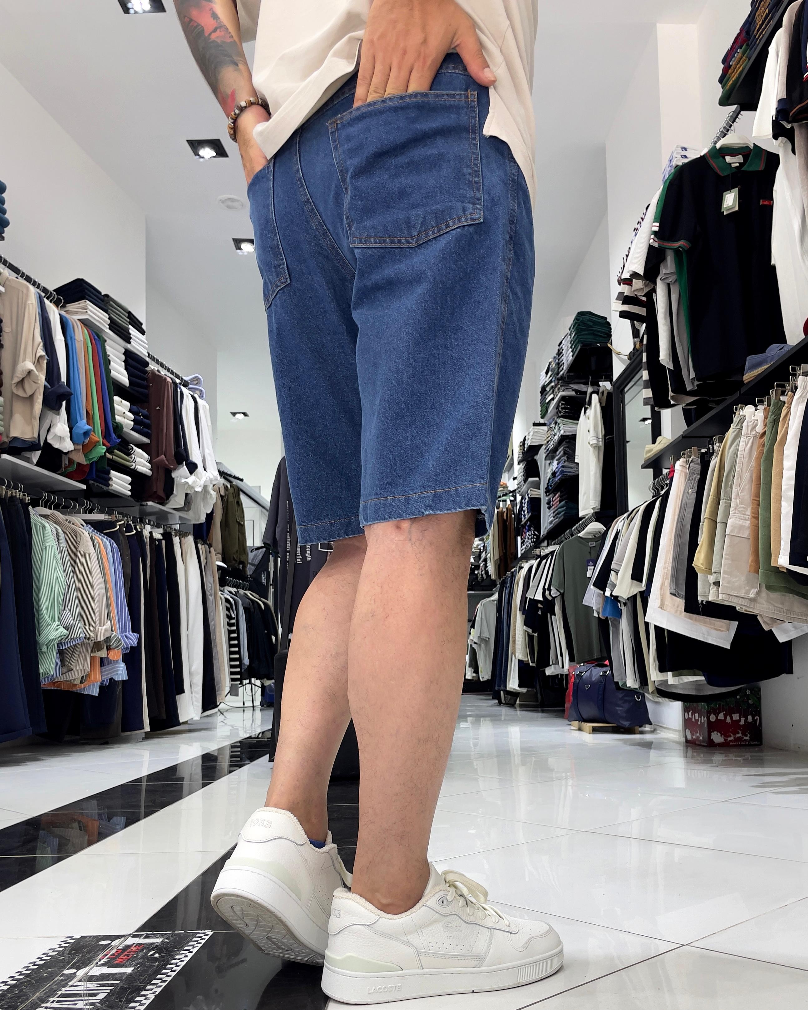 Basic Erkek Relaxed Fit Jean Şort - mavi