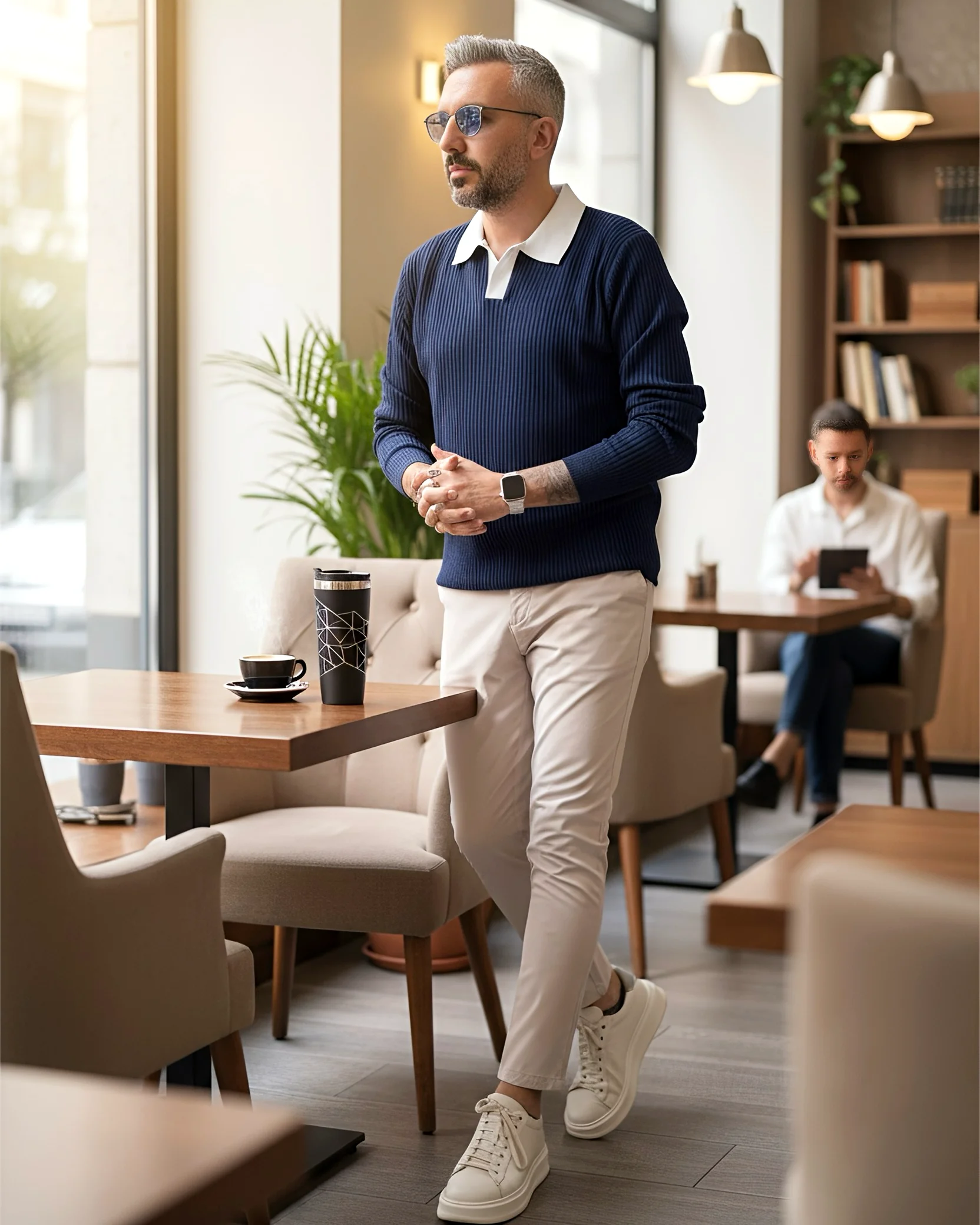 Old Money Triko Polo Yaka Erkek Kazak - lacivert