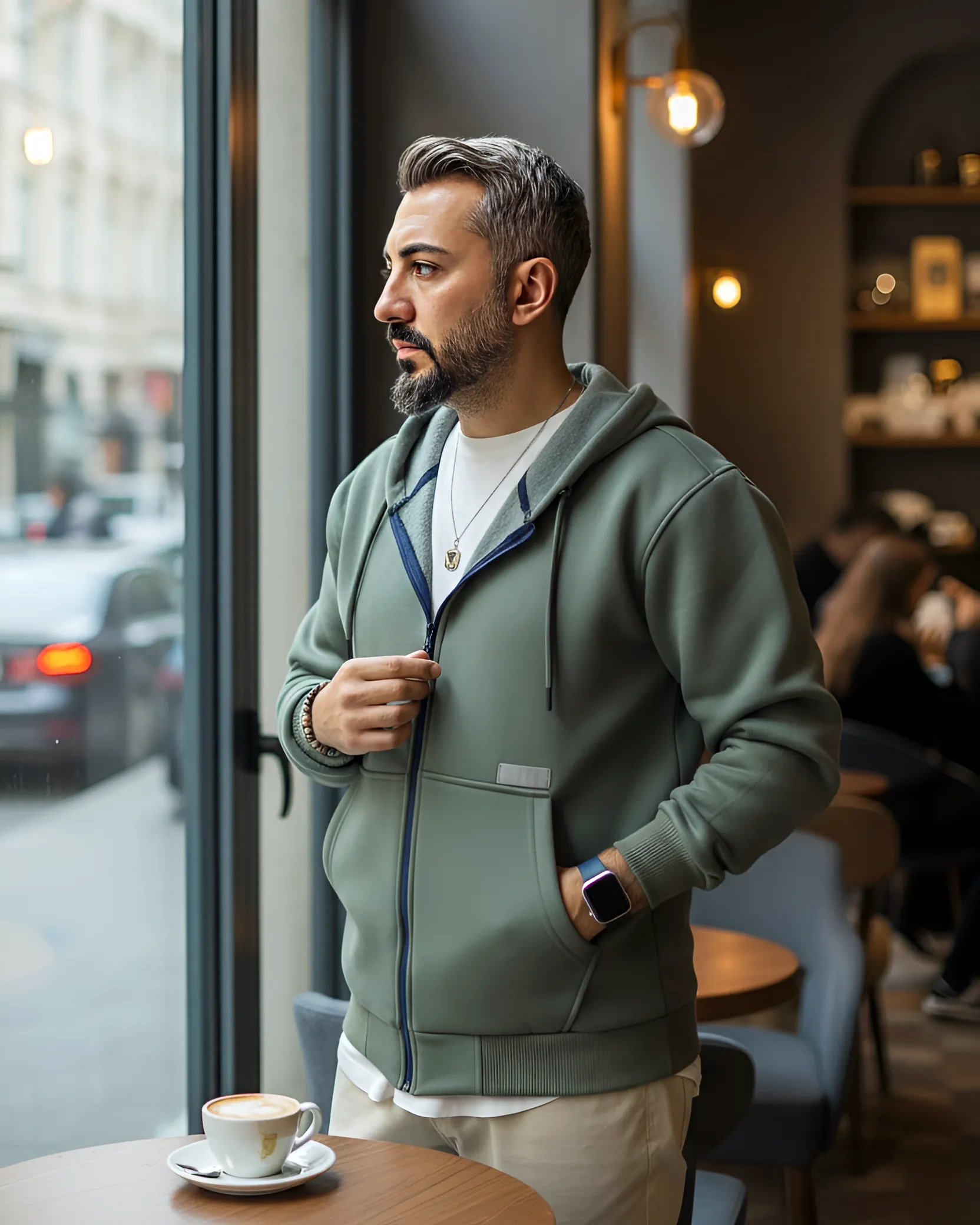 Fermuarlı Kapüşonlu Basic Erkek Sweatshirt - yeşil