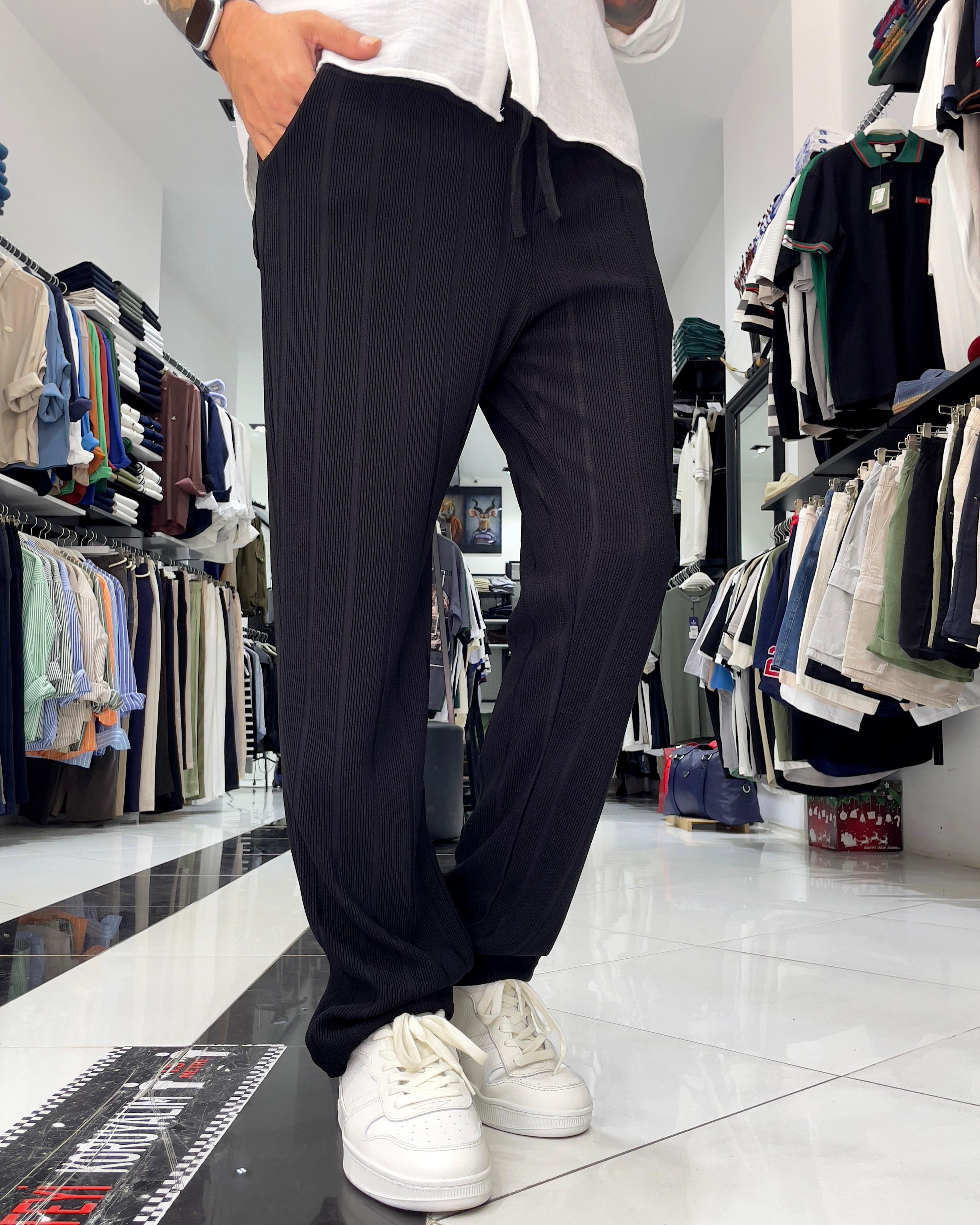 Fitil Desenli Jakarlı Baggy Jogger - siyah