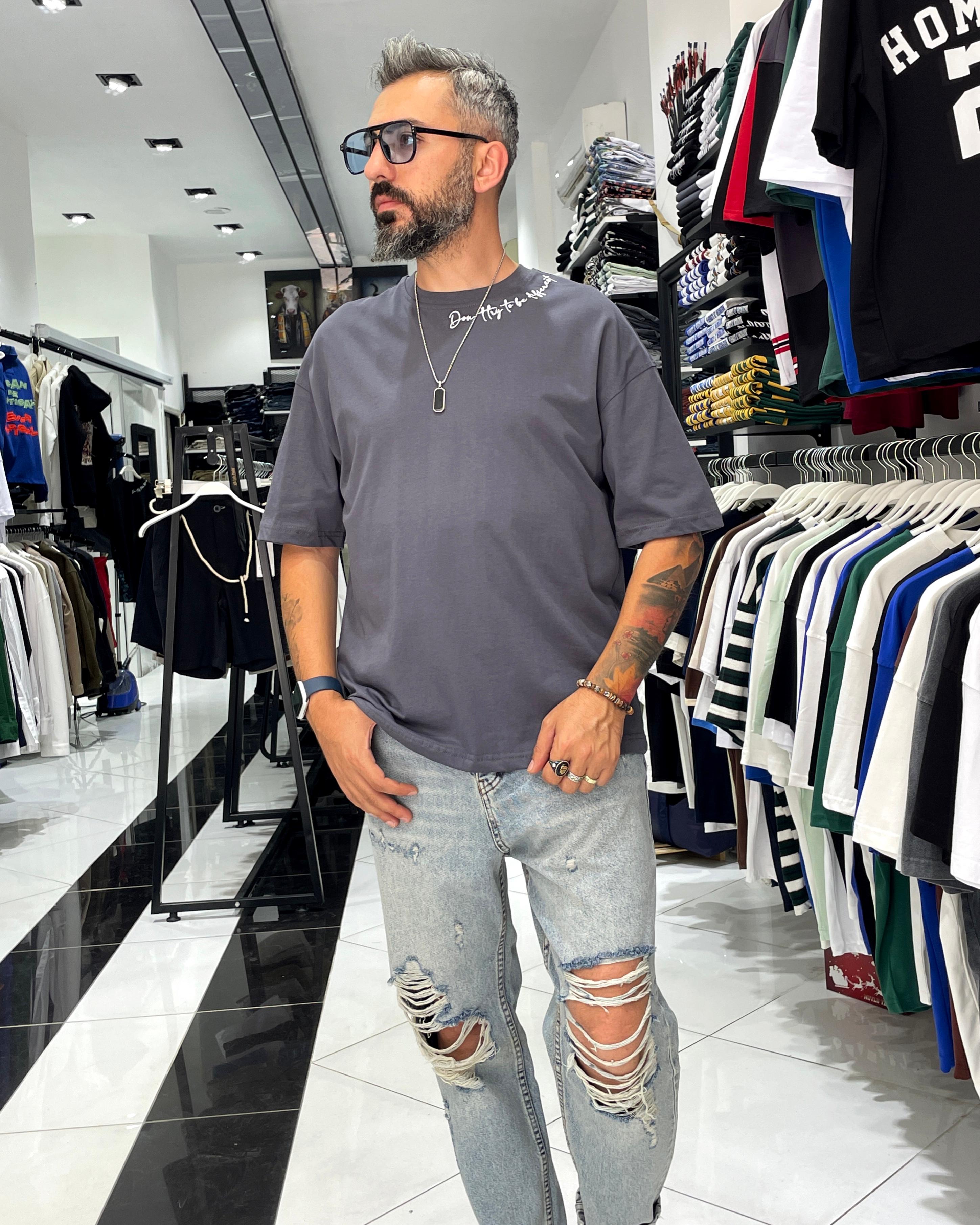 Boya Efektli Erkek Oversize T-Shirt