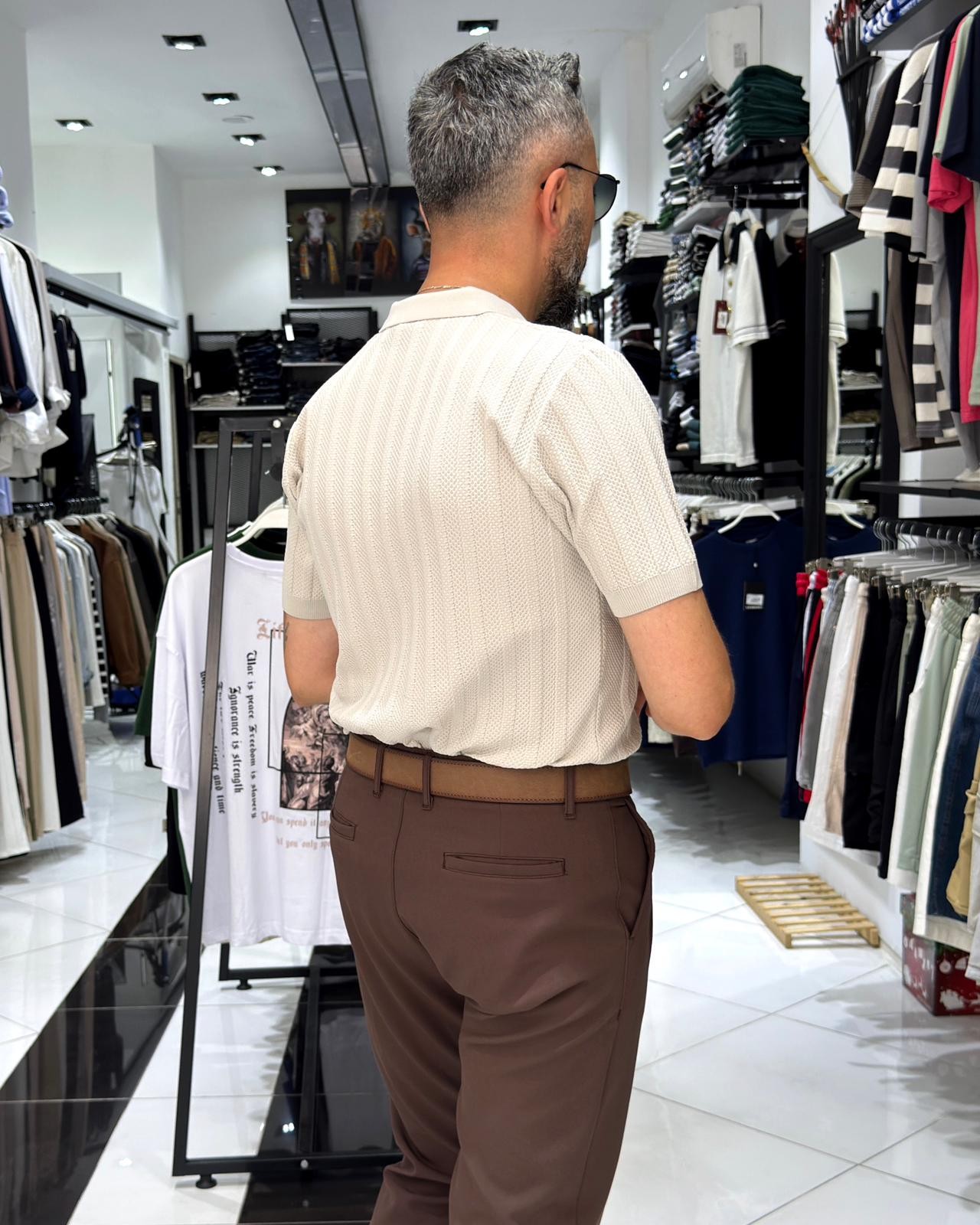 Yaka Detaylı Triko Polo Yaka Erkek T-Shirt