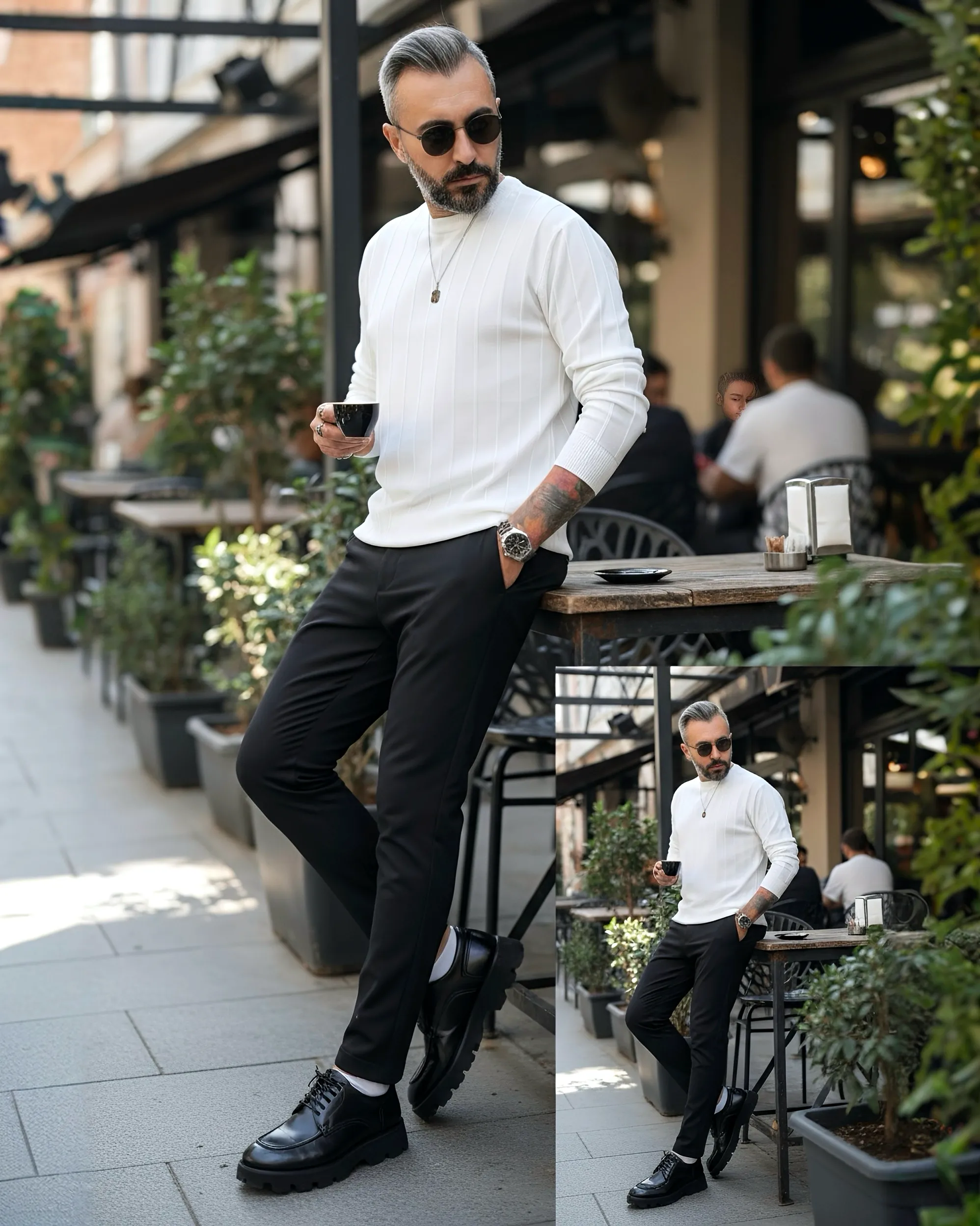 La Forma Fitil Dokulu Bisiklet Yaka Erkek Triko Kazak - beyaz