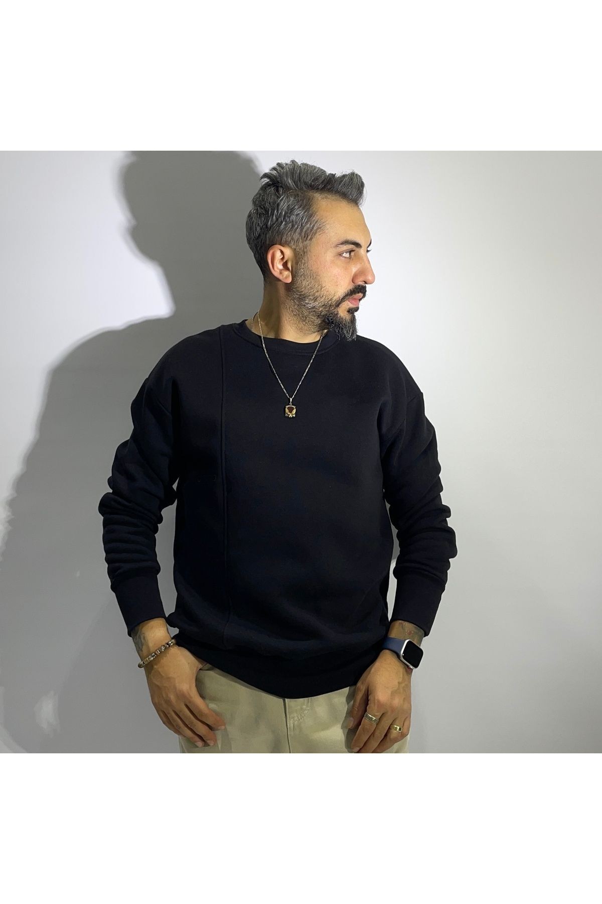 Pamuklu Basic Oversize Erkek Sweatshirt - siyah