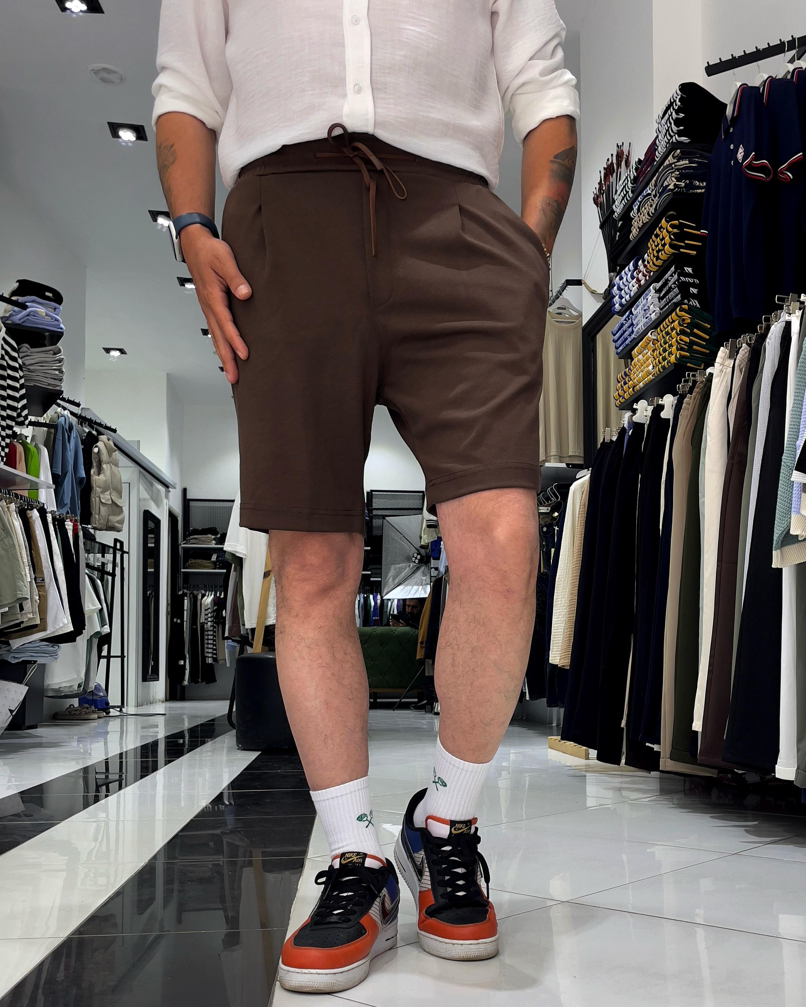 Soft Textured Combed Cotton Shorts - Brown