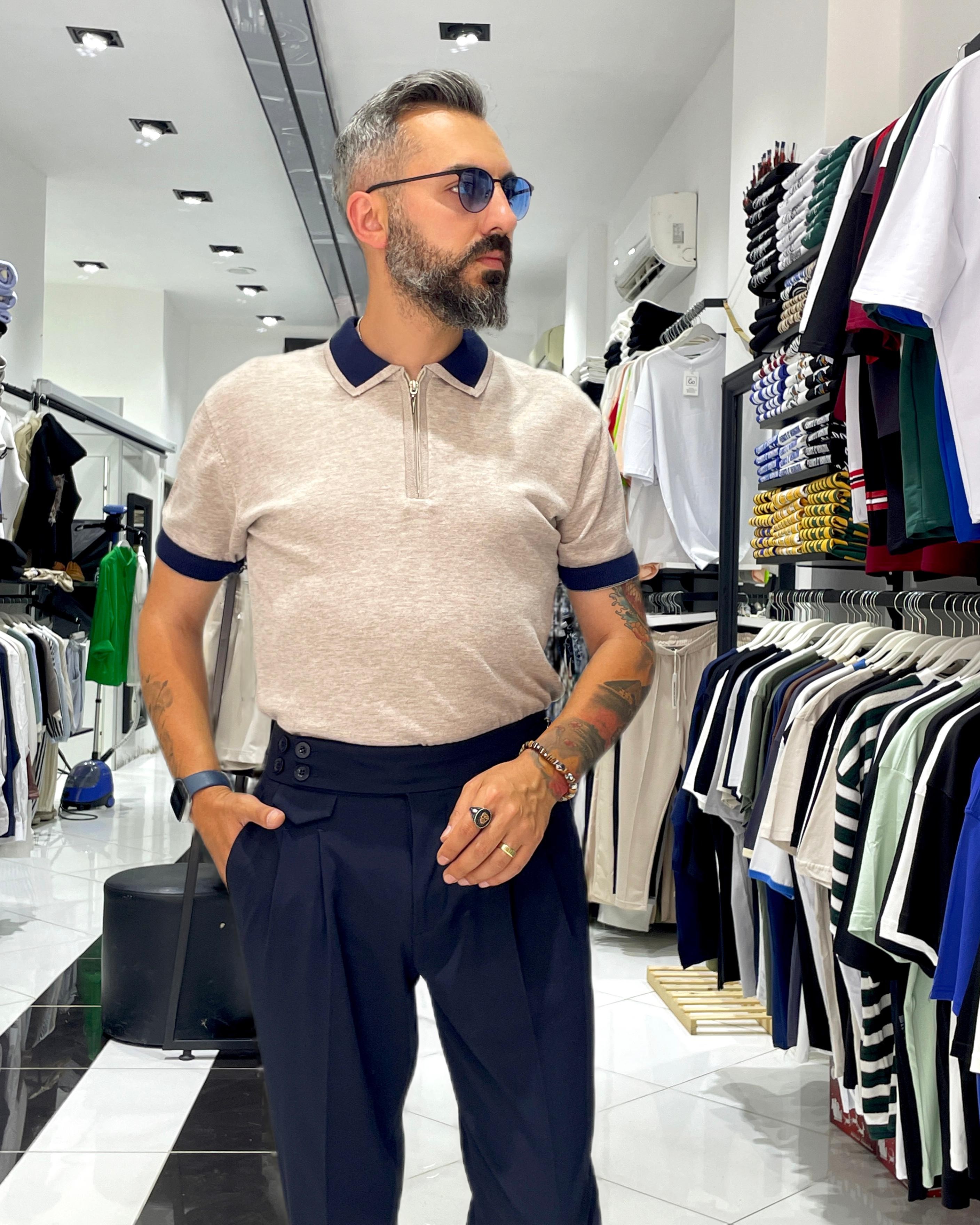 Yarım Fermuarlı Triko Polo Yaka Erkek T-Shirt - Higo Man