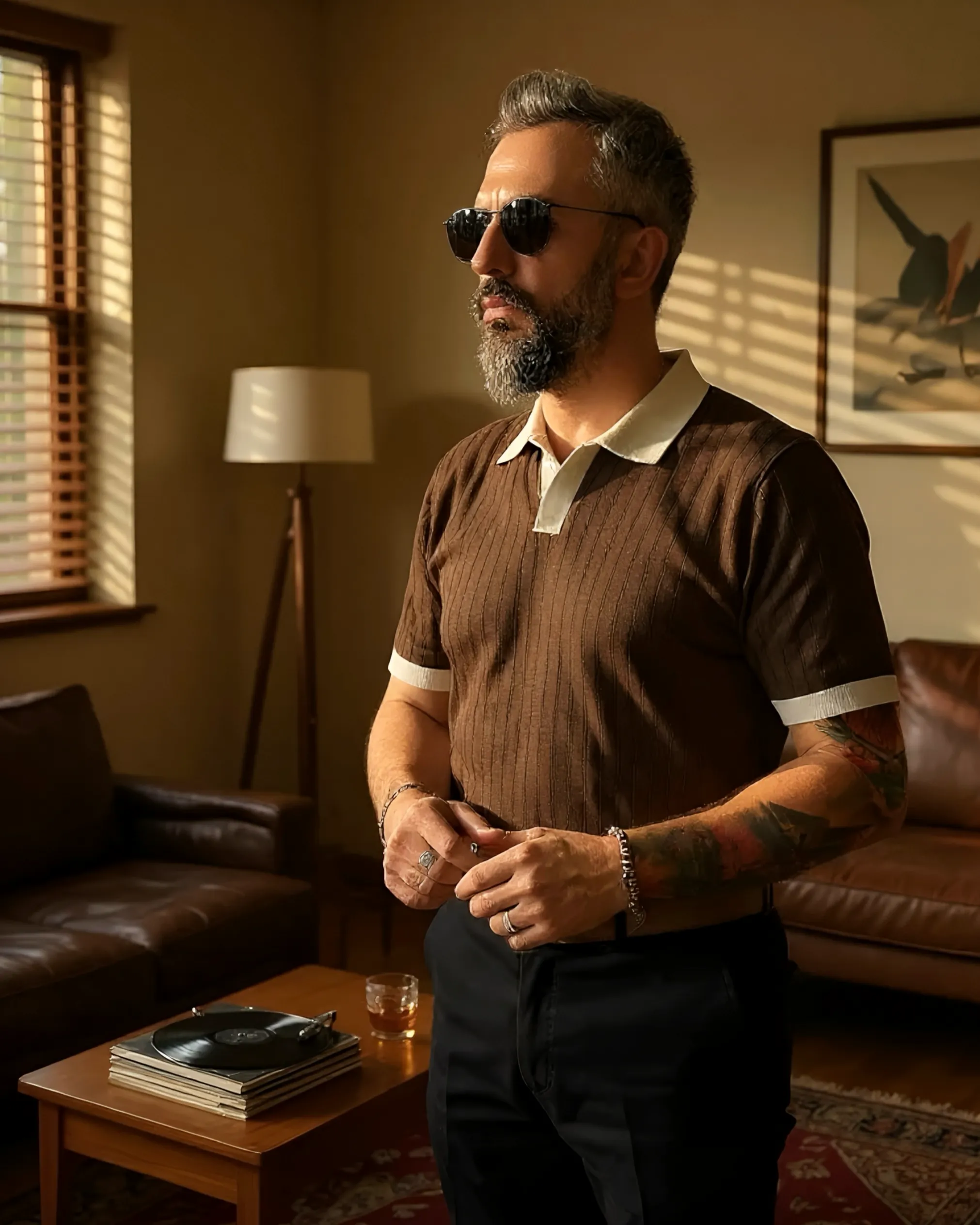 Yaka Detaylı Erkek Triko Polo Yaka T-Shirt - kahve