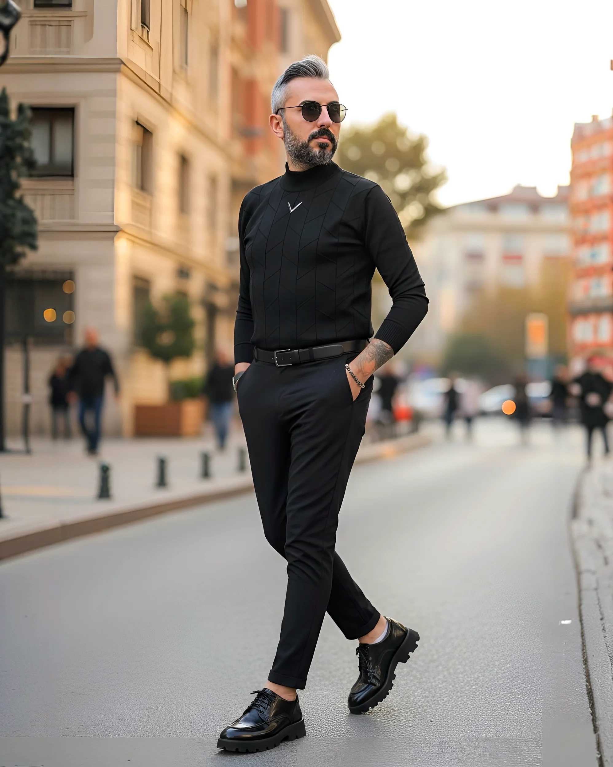 Yarım Balıkçı Desenli Triko Erkek Kazak