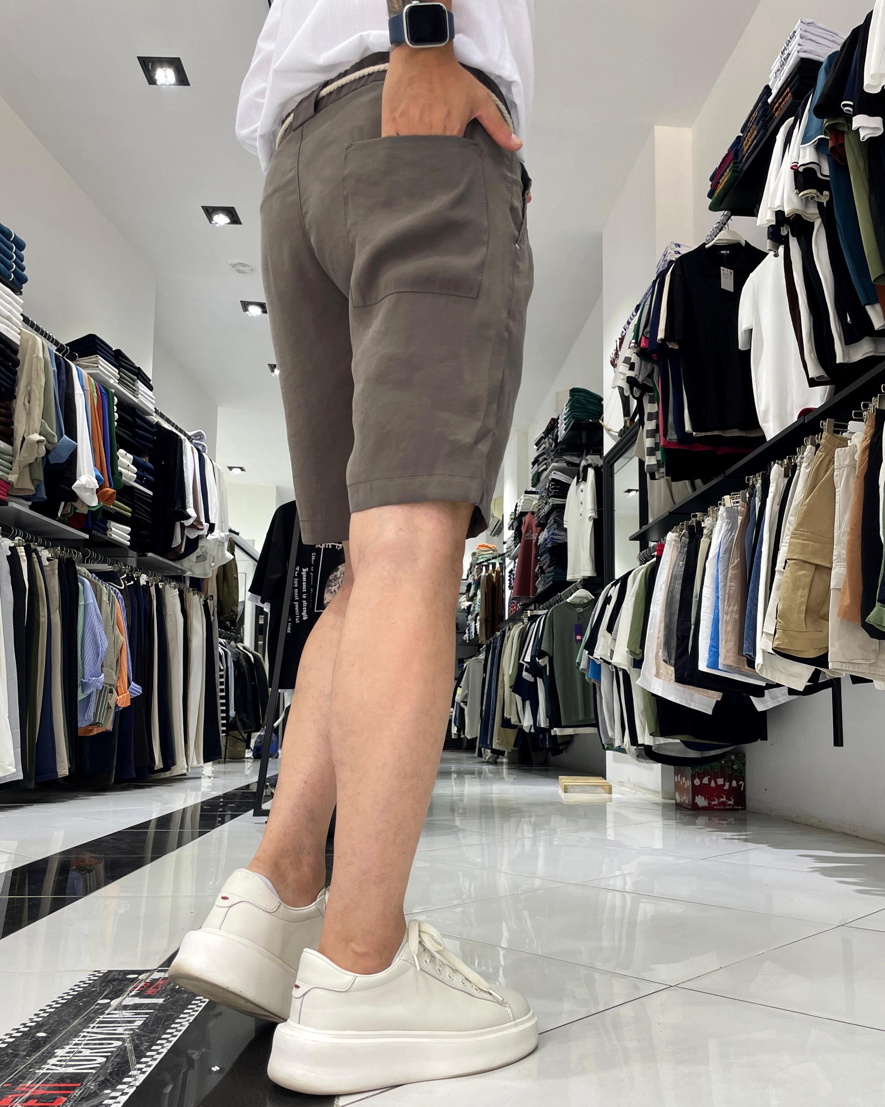 Modal Fabric Belt Detailed Men's Shorts - Brown
