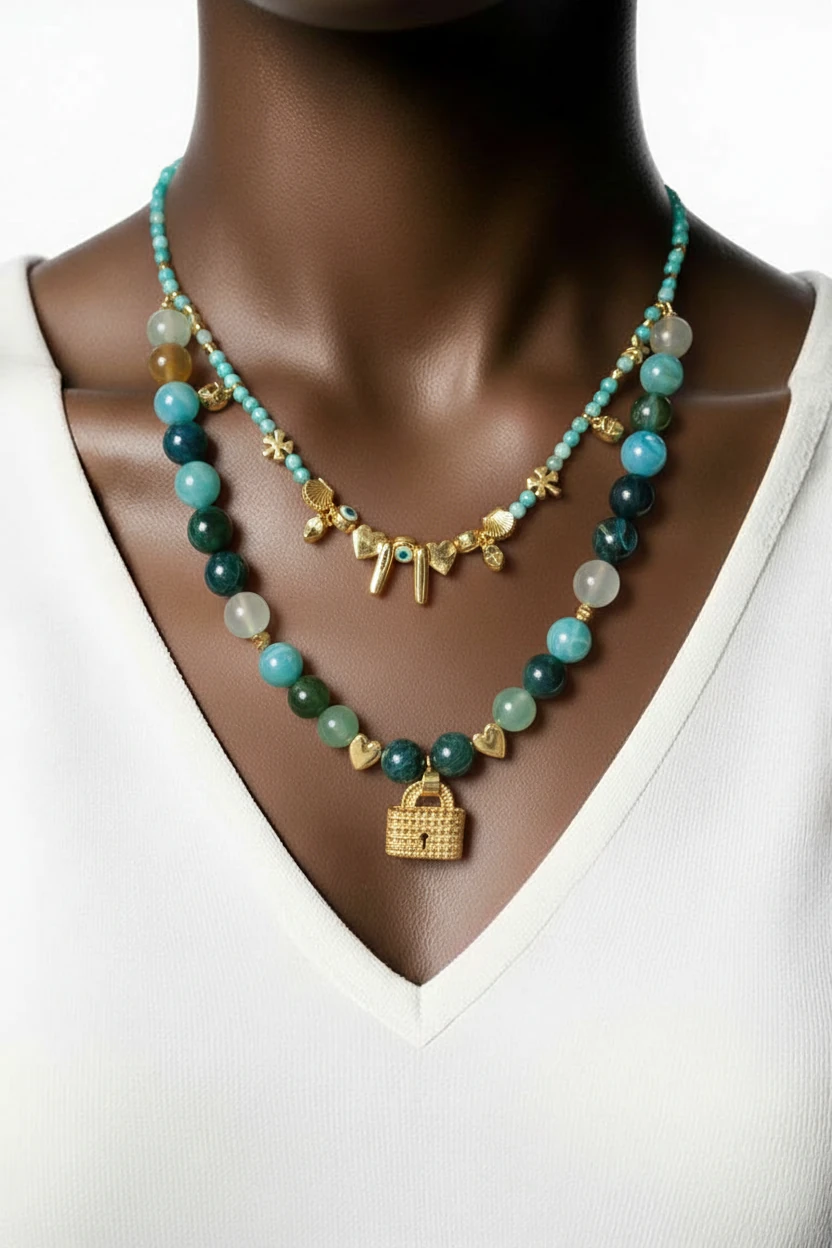 yeşim, sitrin ,akik değerli taşlardan tasarım kolye.