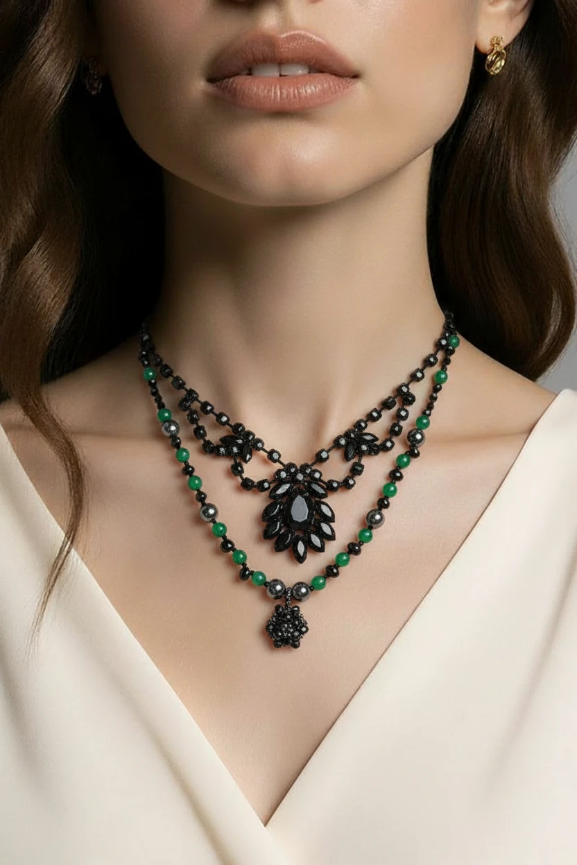 siyah gri yeşil doğaltaş hematit kolye 