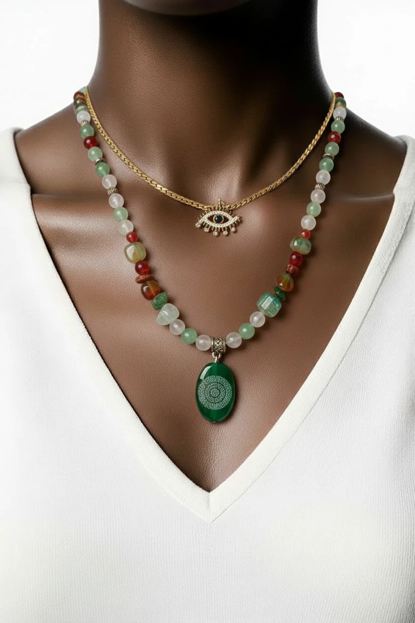 koruma duası madalyon kolye ucu ,aventurıne, aytaşı,sitrin,akik doğal taş kolye tasarım.