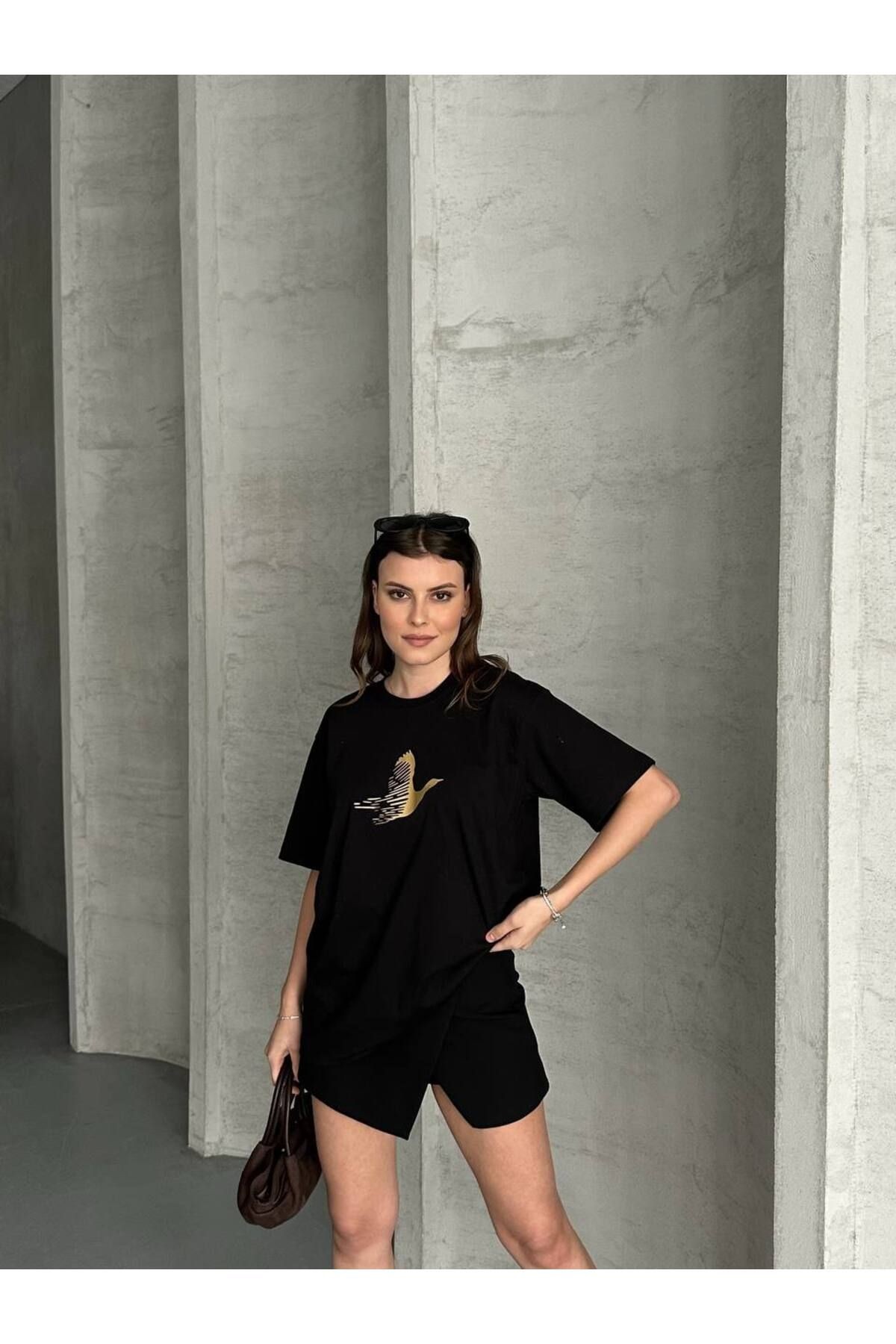 Gold Kuş Bakılı Kadın Tshirt