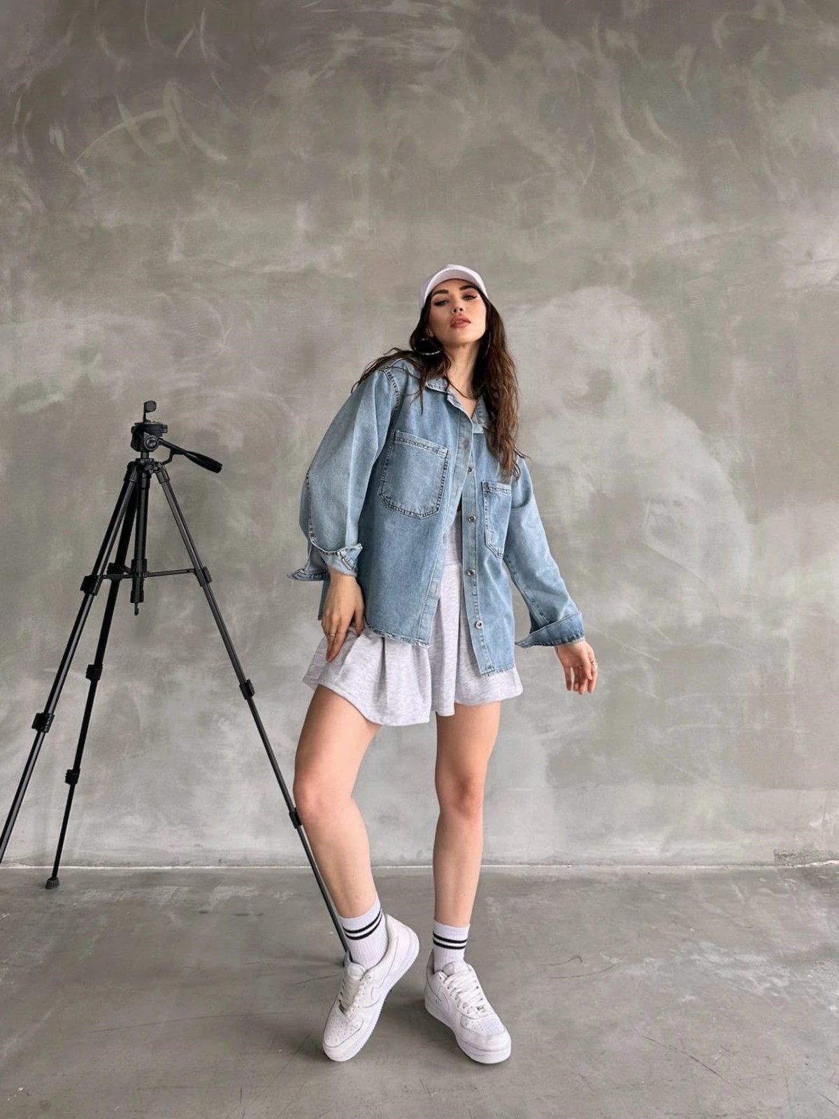Çift Cepli Oversize Kadın Kot Denim Gömlek Ceket