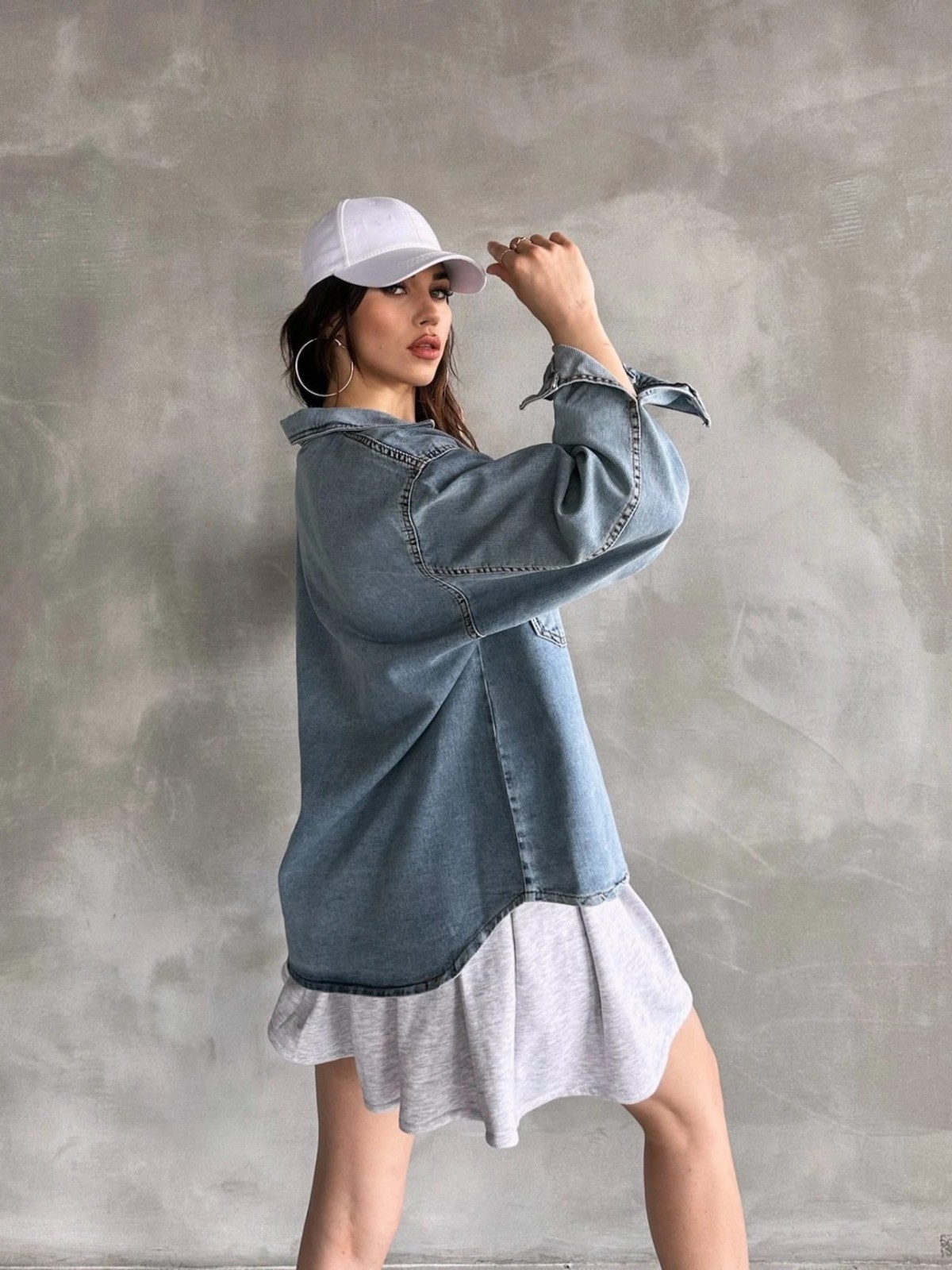 Çift Cepli Oversize Kadın Kot Denim Gömlek Ceket