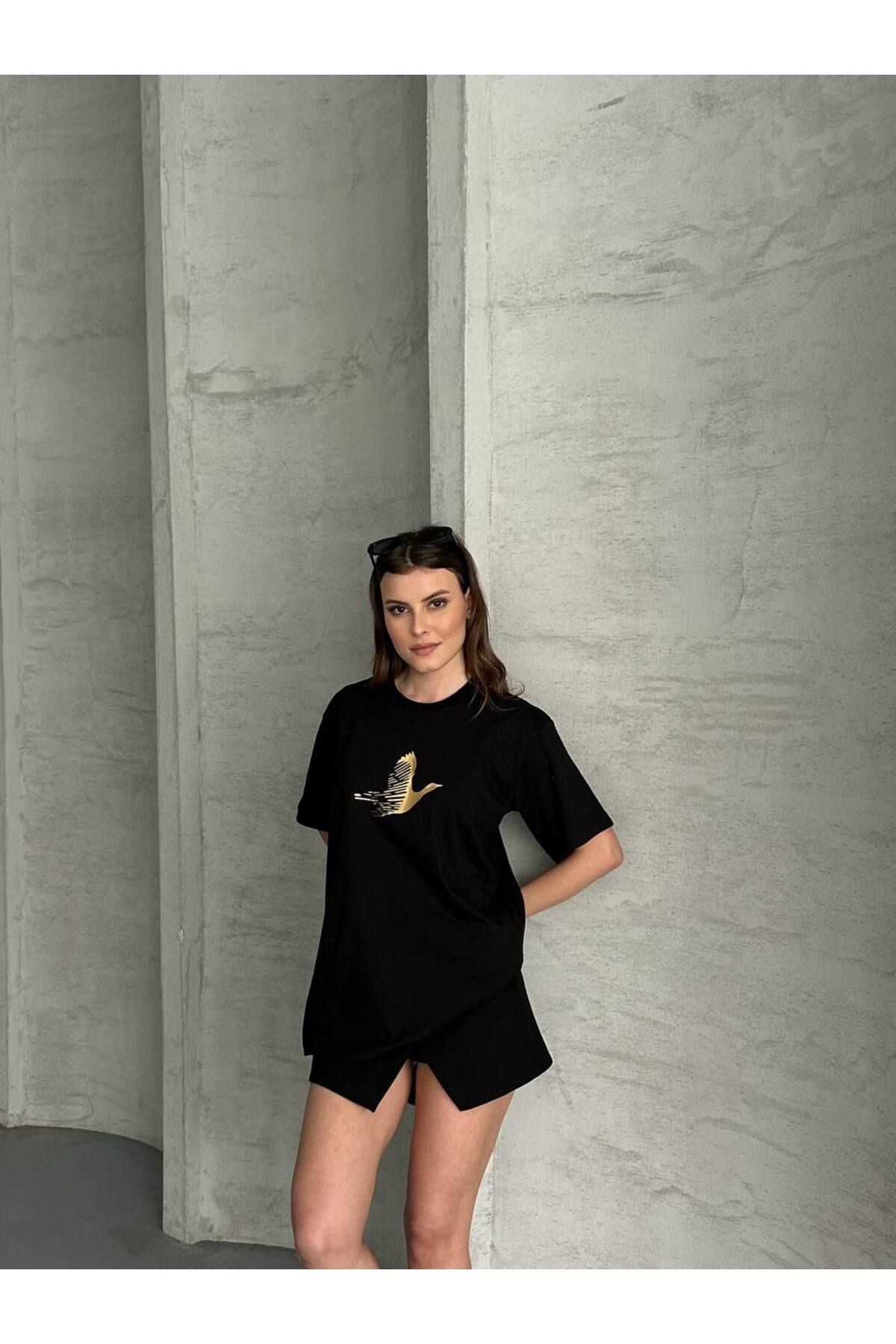 Gold Kuş Bakılı Kadın Tshirt