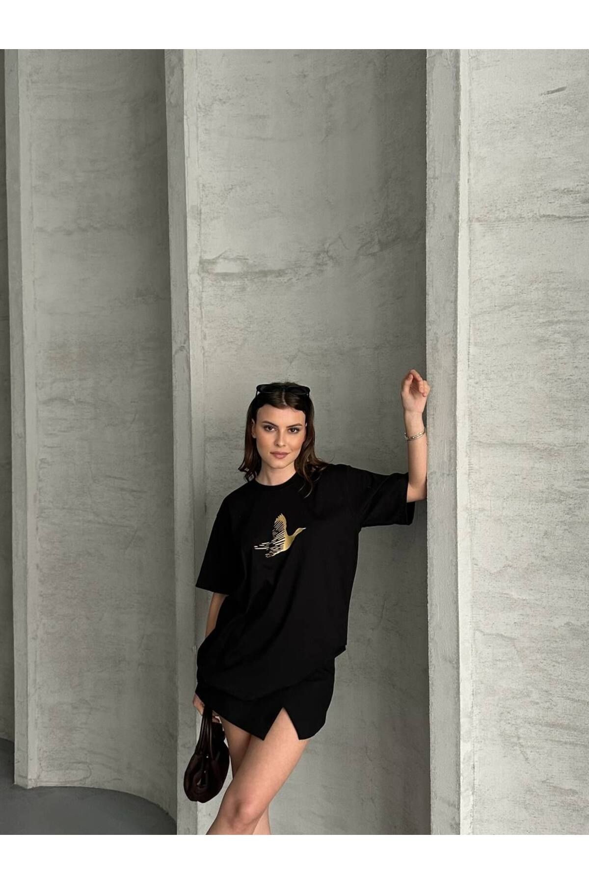 Gold Kuş Bakılı Kadın Tshirt
