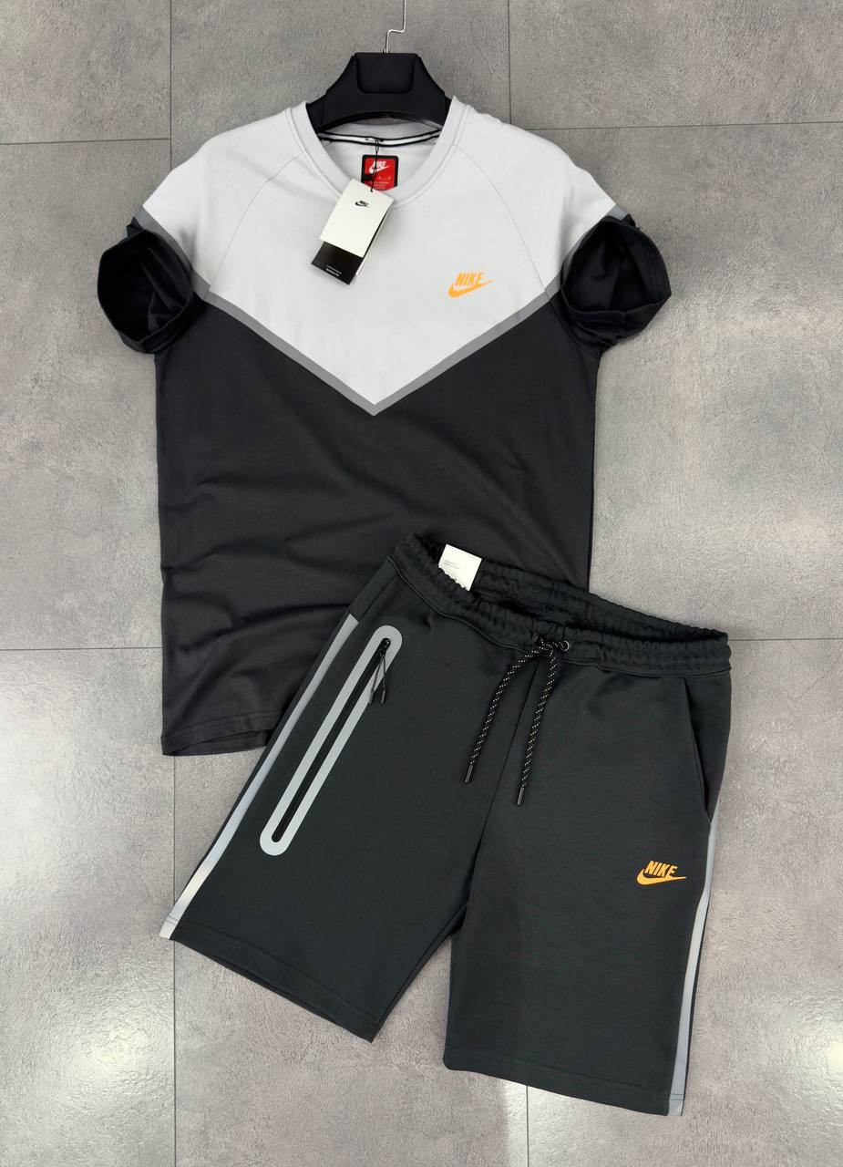 Reflective Tech Fleece T-Shirt & Şort Takımı - Ash Black/Ice Grey/Reflective Trim