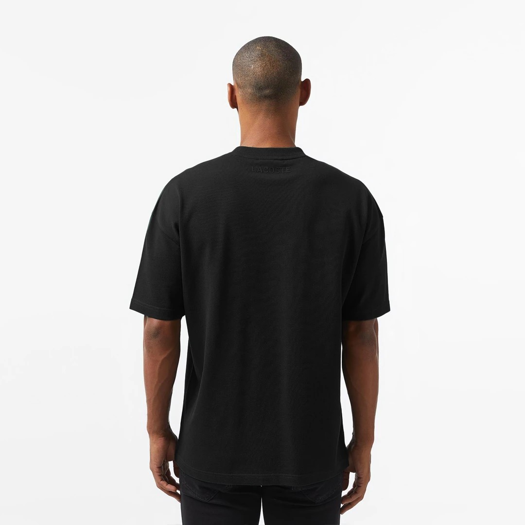 Oversize Fit Bisiklet Yaka Baskılı T-Shirt - Siyah