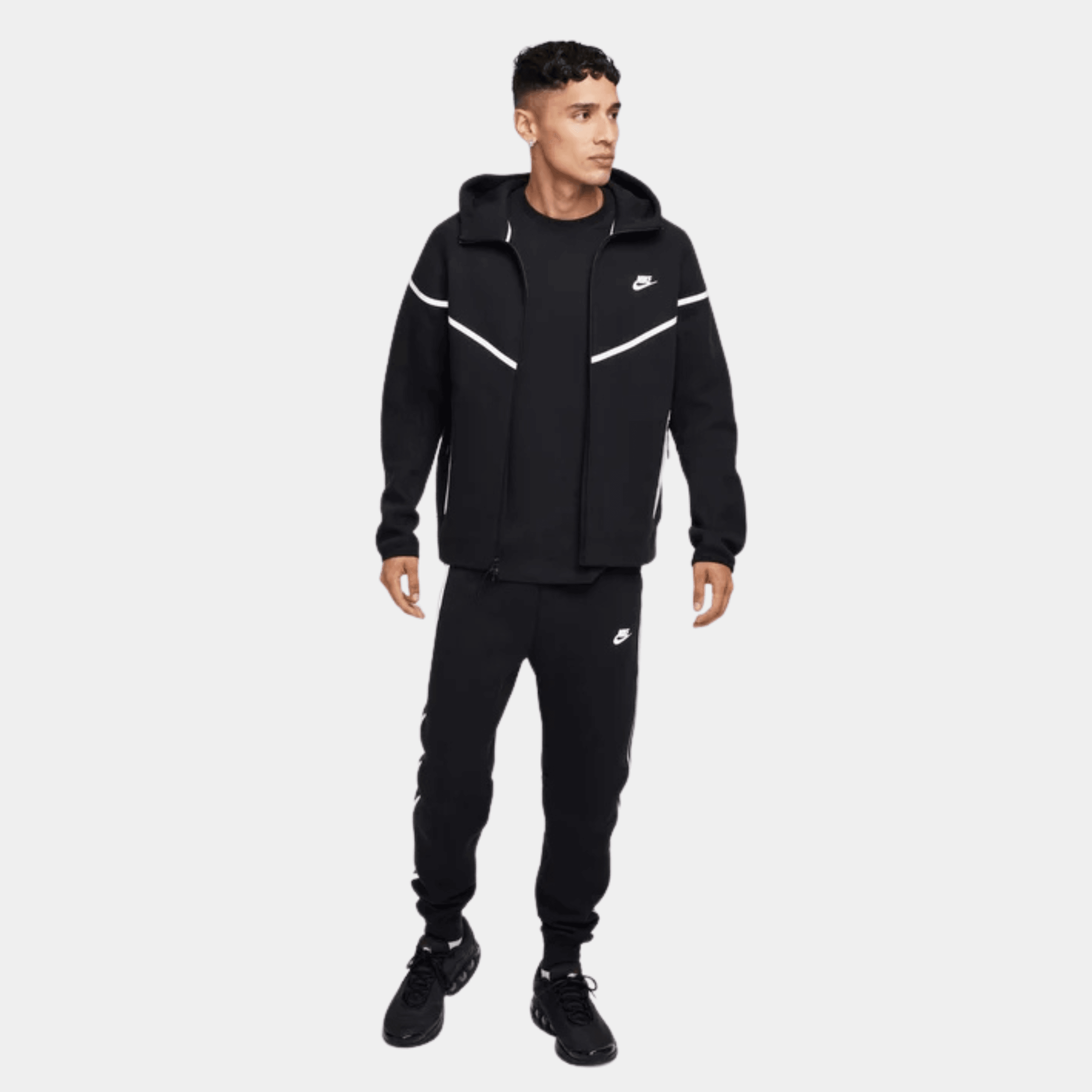 Refletive Tech Fleece Full Zip Hoodie & Joggers Set - Black