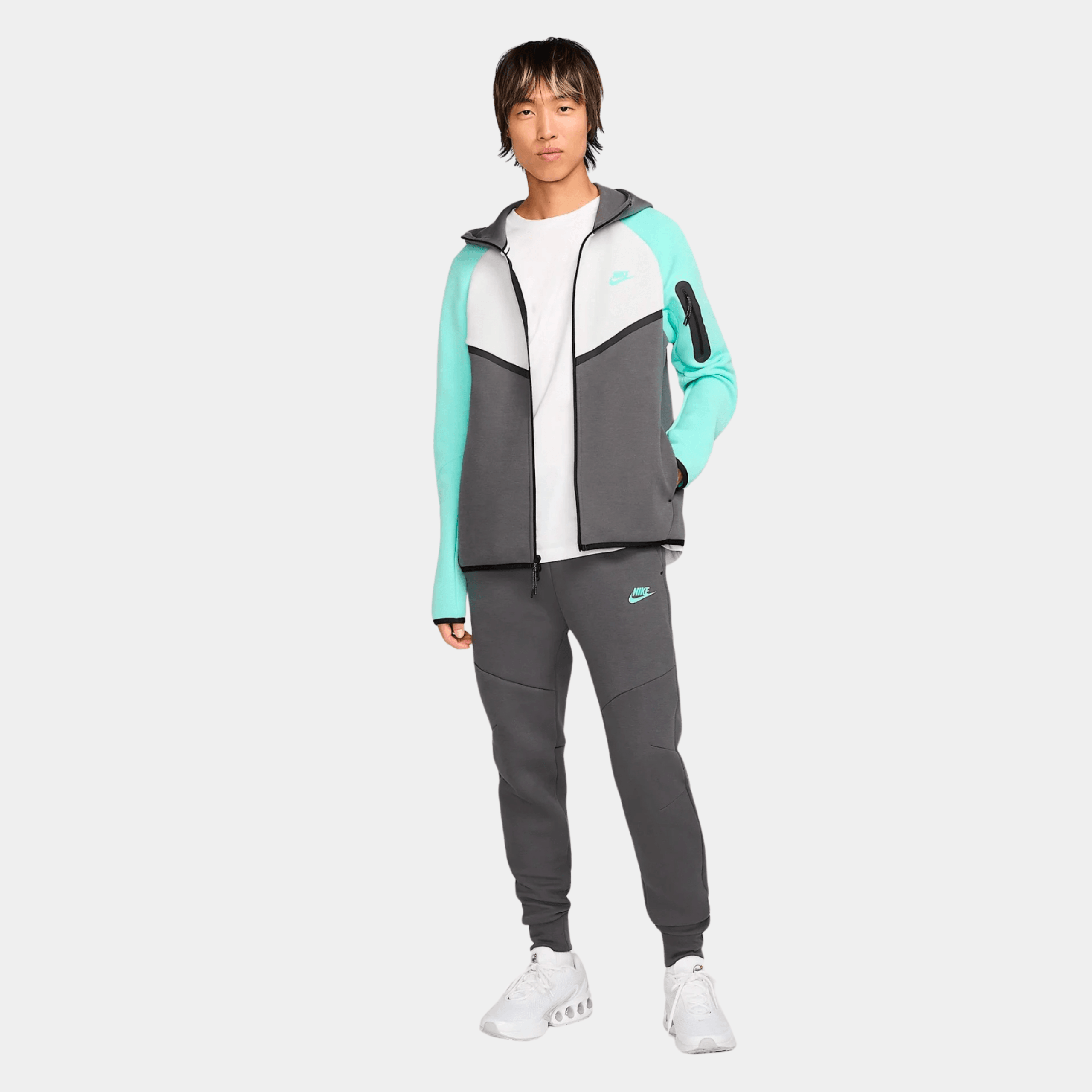 SS'25 Sportswear Tech Fleece Full Zip Hoodie & Joggers Set - Dark Grey Heather/Mint Foam/Black