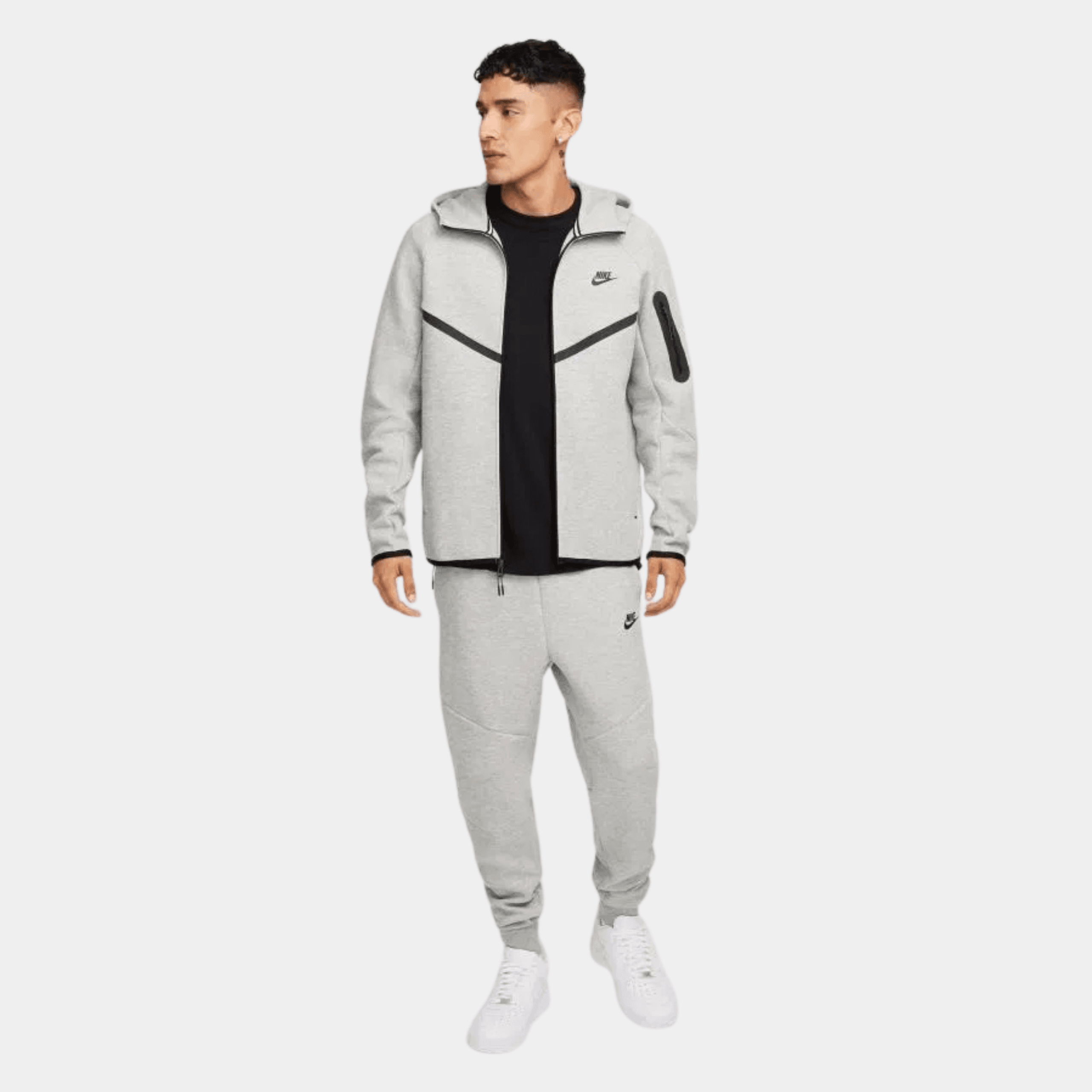 SS'25 Sportswear Tech Fleece Full Zip Hoodie & Joggers Set - Light Grey Heather/Black