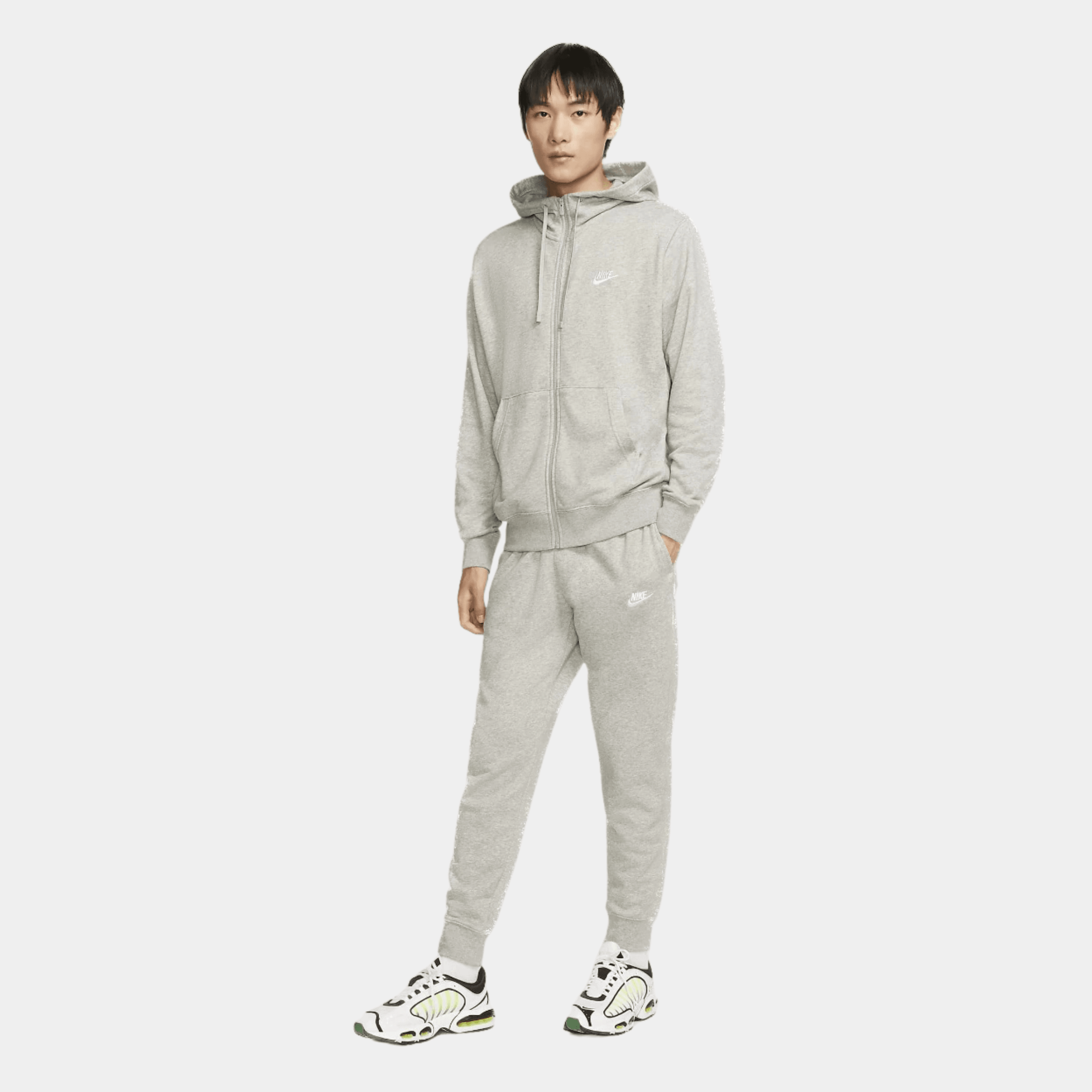 Club Fleece Cotton Full Zip Hoodie & Joggers Set - Gray/White