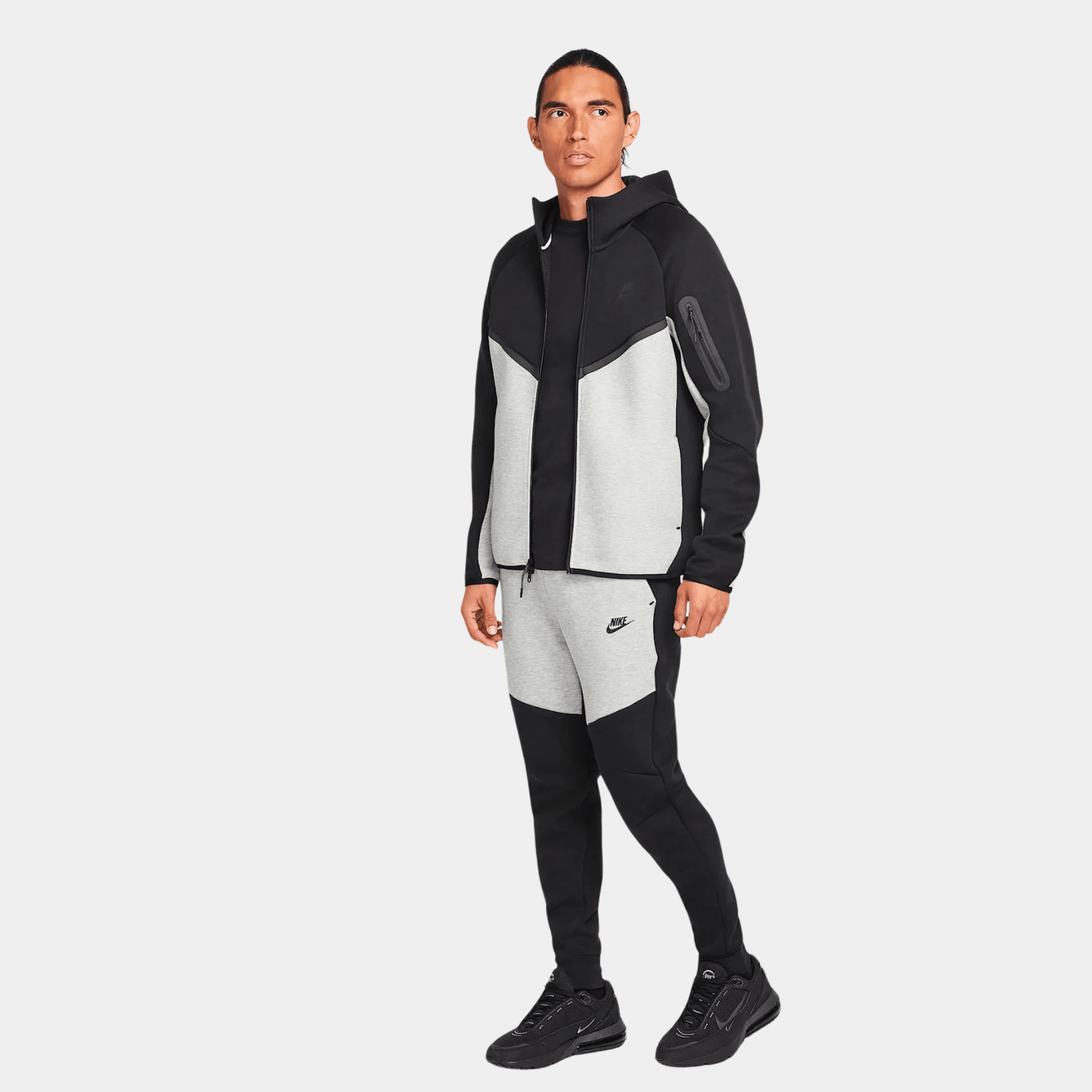 SS'25 Sportswear Tech Fleece Full Zip Hoodie & Joggers Set - Dark Grey Heather/Black
