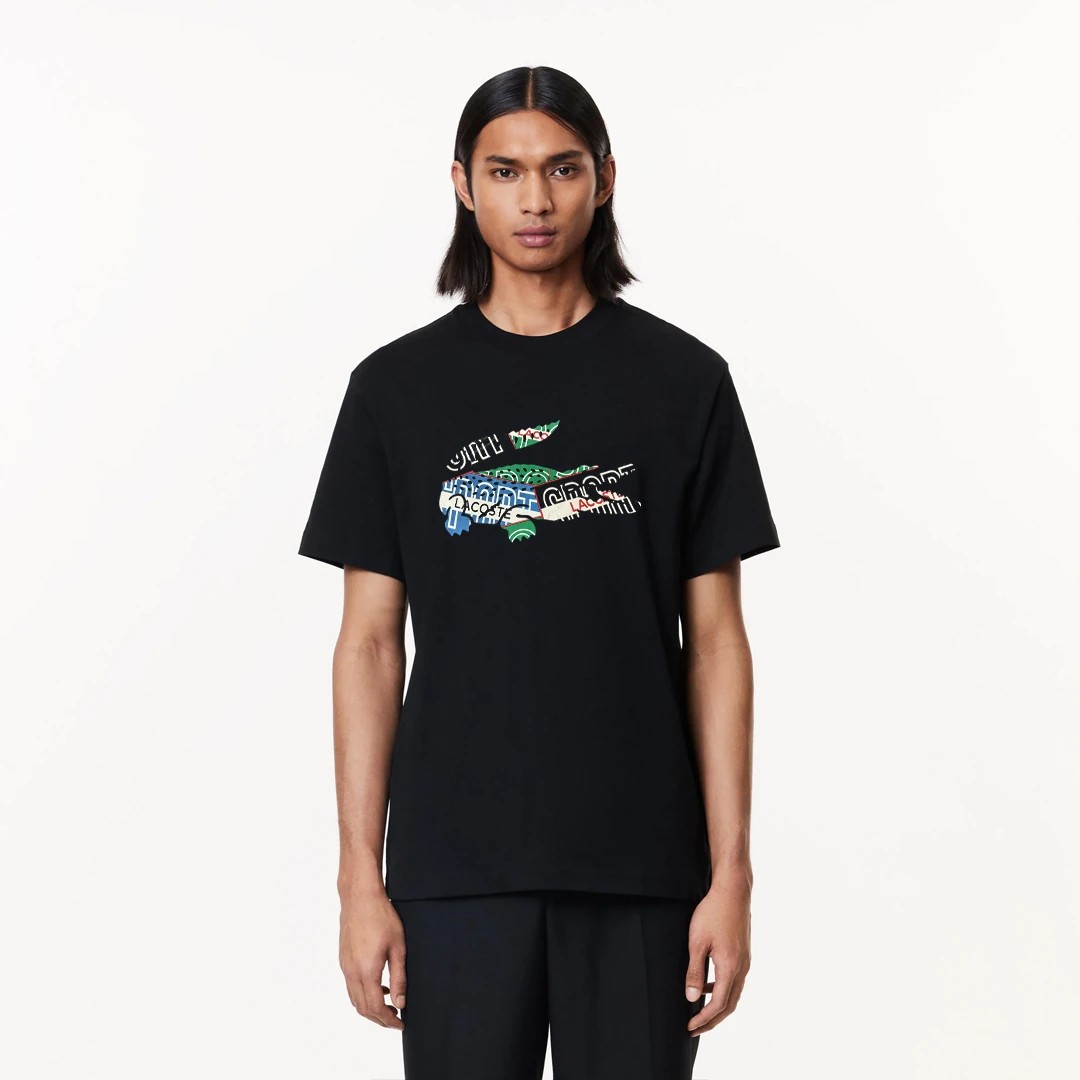 Regular Fit Bisiklet Yaka Baskılı T-Shirt - Siyah