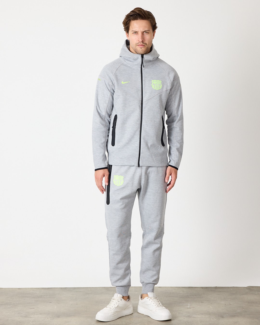 Barcelona X Nike Tech Fleece Full Zip Hoodie & Joggers Set - Kamuflaj/gray