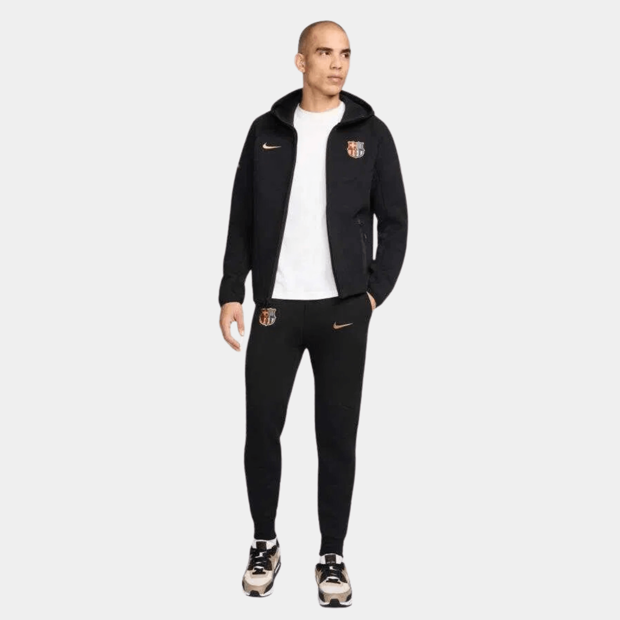 Barcelona X Nike Tech Fleece Full Zip Hoodie & Joggers Set - Black/University Gold/University Red