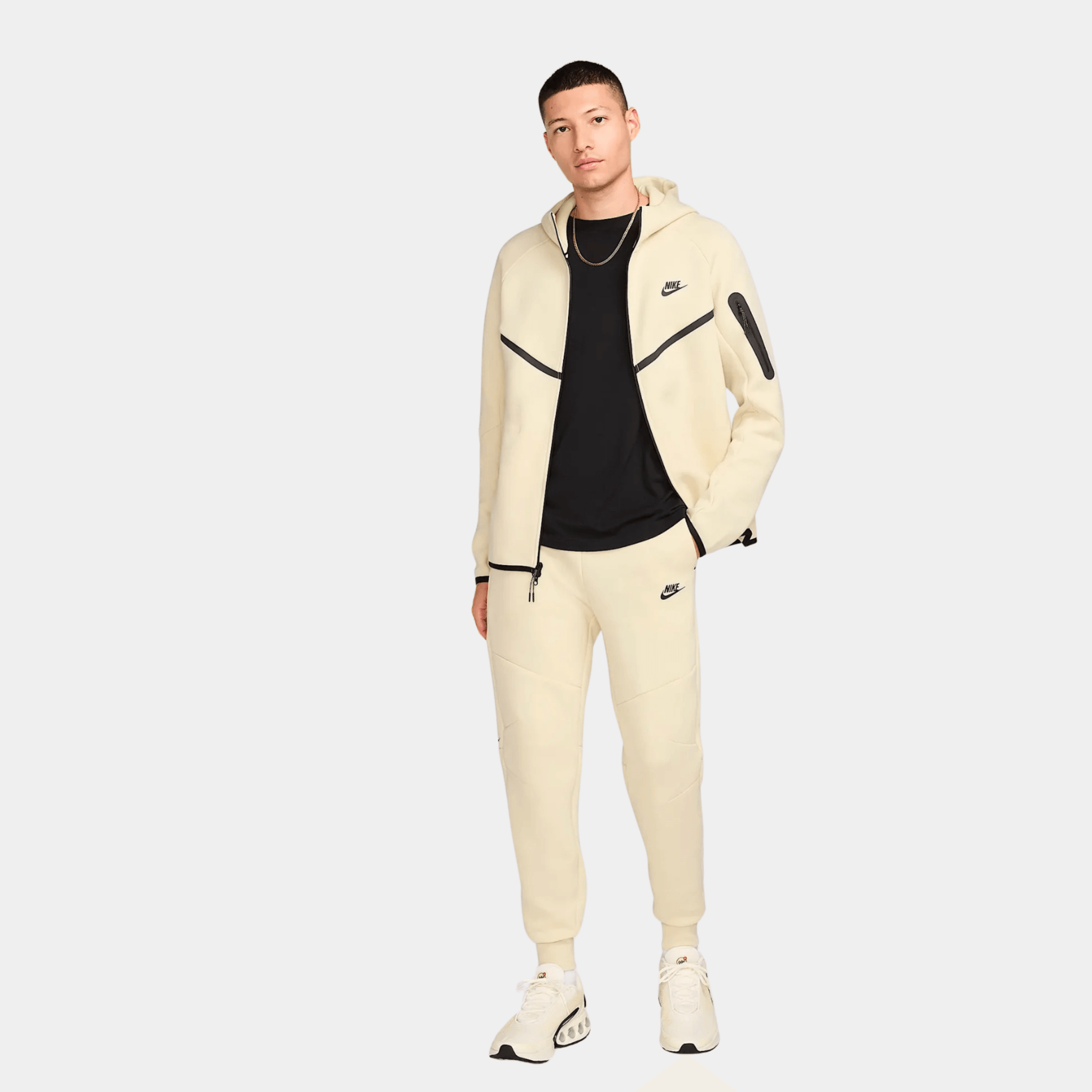 SS'25 Sportswear Tech Fleece Full Zip Hoodie & Joggers Set - Oatmeal/Black