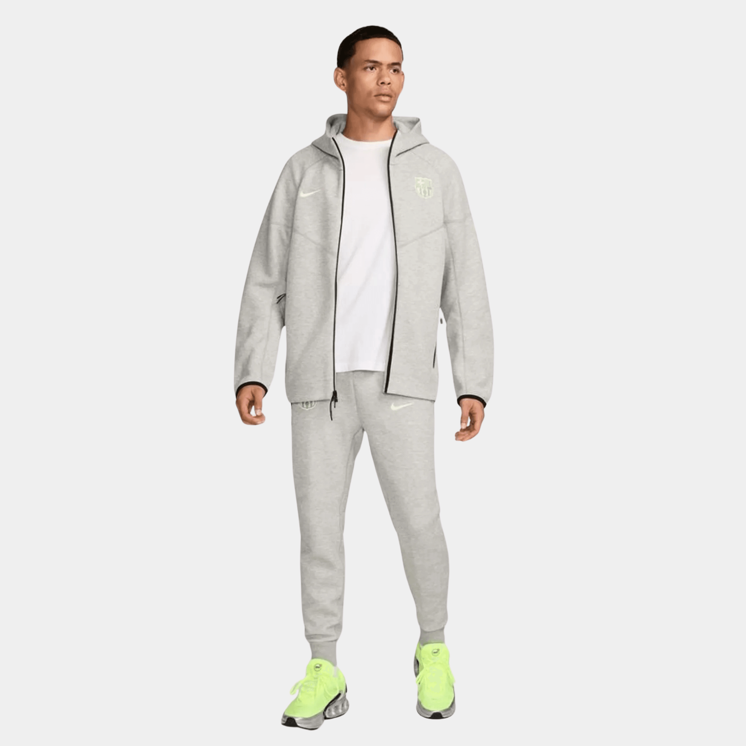 Barcelona X Nike Tech Fleece Full Zip Hoodie & Joggers Set - Light Grey Heather/Barely Volt/Black