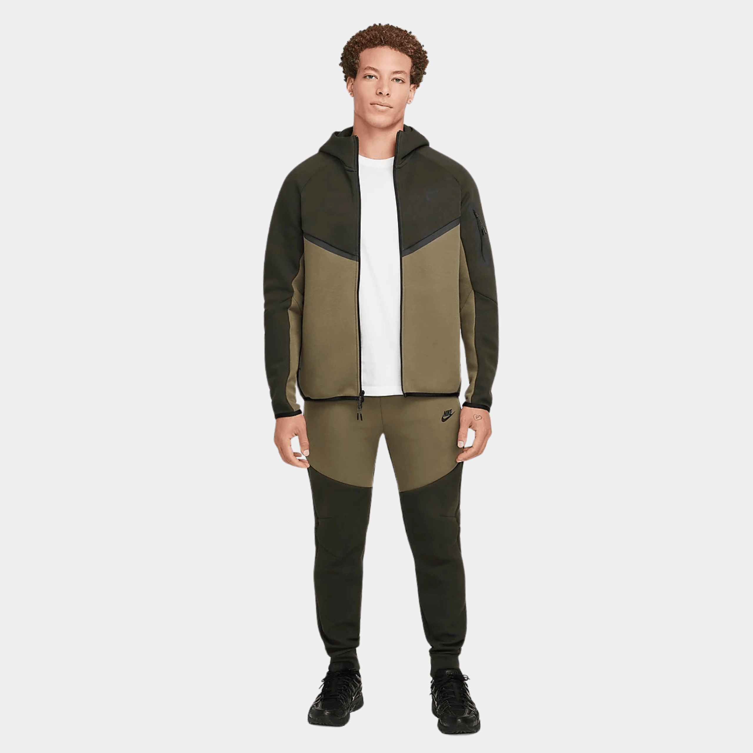 SS'25 Sportswear Tech Fleece Full Zip Hoodie & Joggers Set - Sequoia/Medium Olive/Black
