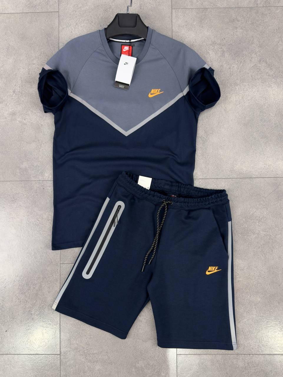 Reflective Tech Fleece T-Shirt & Şort Takımı - Storm Blue/Slate Grey/Reflective Trim