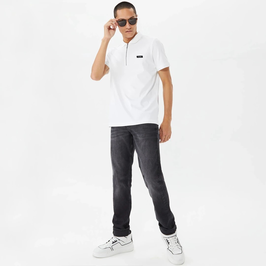Detailed Premium Cotton Polo T-shirt - Beyaz