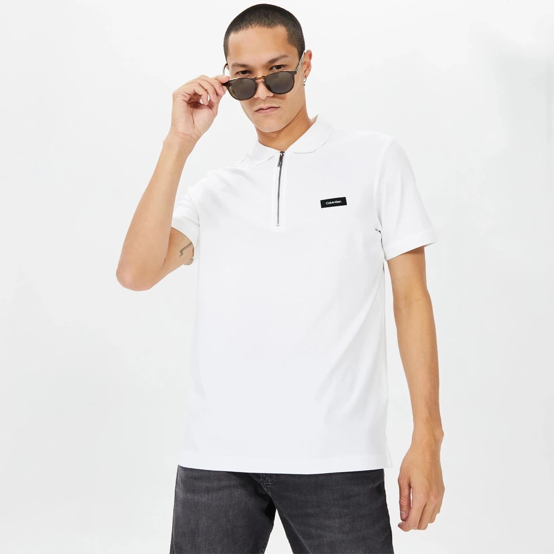Detailed Premium Cotton Polo T-shirt - Beyaz