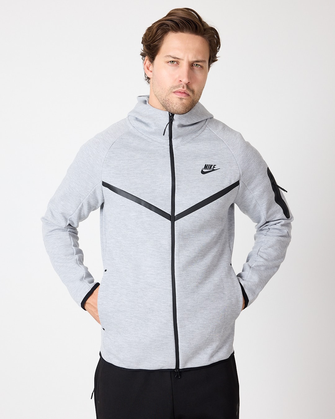 SS'25 Tech Full-Zip Windrunner Hoodie - Dark Grey Heather/Black