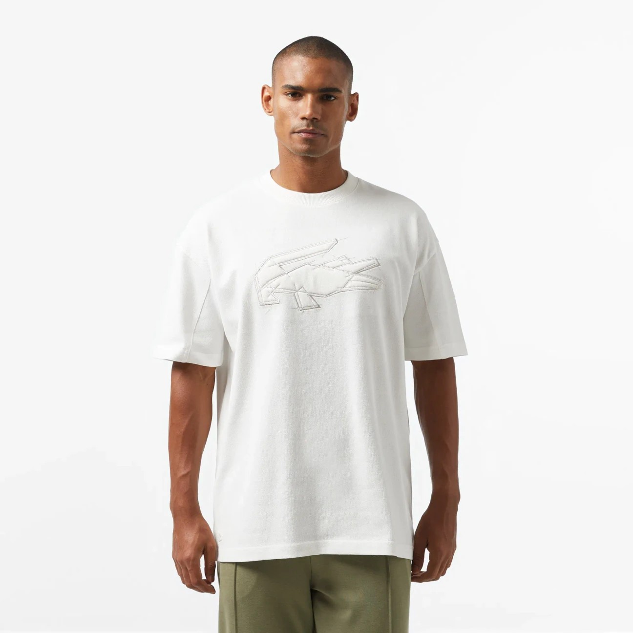 Oversize Fit Bisiklet Yaka Baskılı T-Shirt - Beyaz