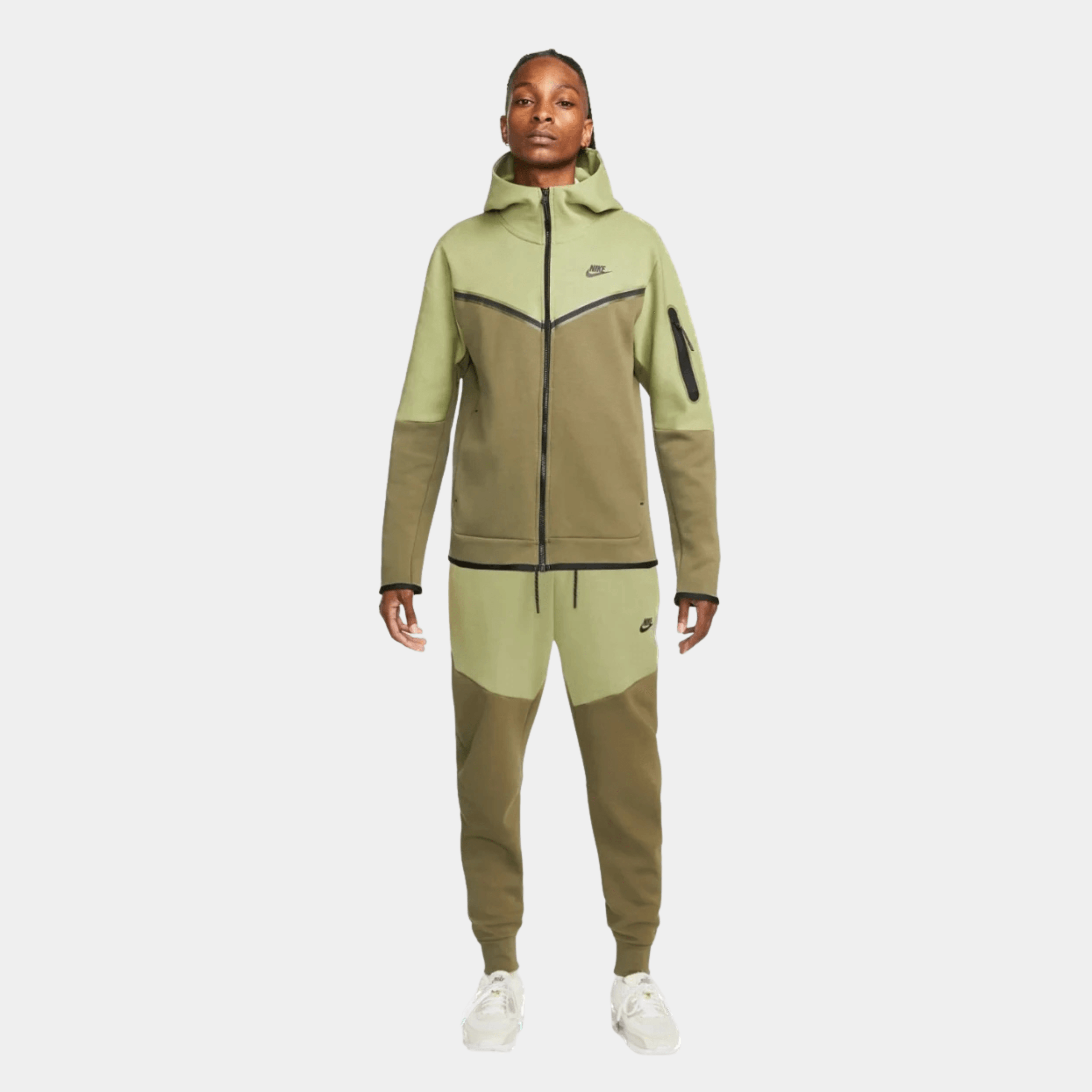 SS'25 Sportswear Tech Fleece Full Zip Hoodie & Joggers Set - Olive/Khaki/Black