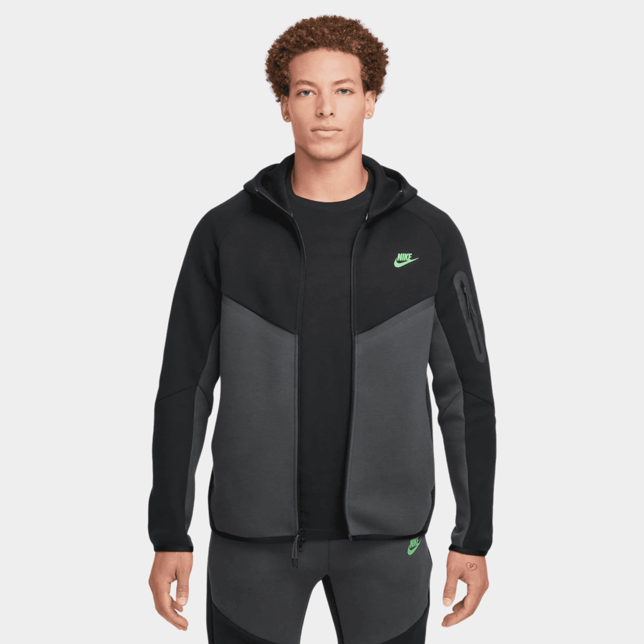 SS'25 Tech Full-Zip Windrunner Hoodie - Black/Anthracite/Green Strike