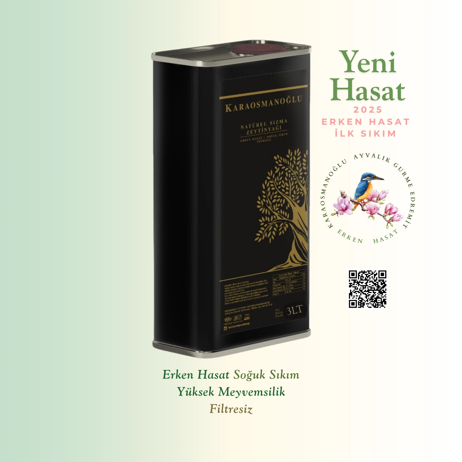 Ayvalık Edremit Erken Hasat Natürel Sızma Zeytinyağı Filtresiz 3LT