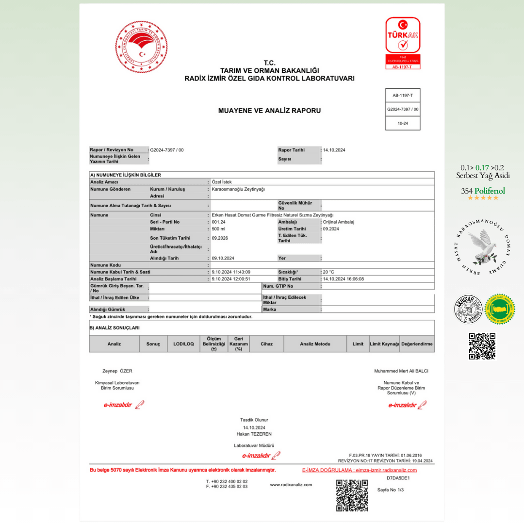 Erken Hasat Domat Gurme Zeytinyağı 500ml
