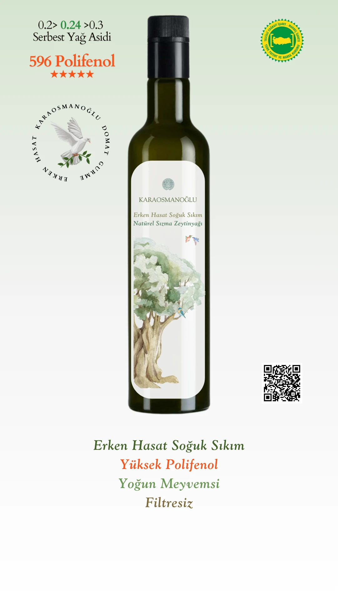 596 Polifenol Özel Seri Natürel Sızma Zeytinyağı 500ml