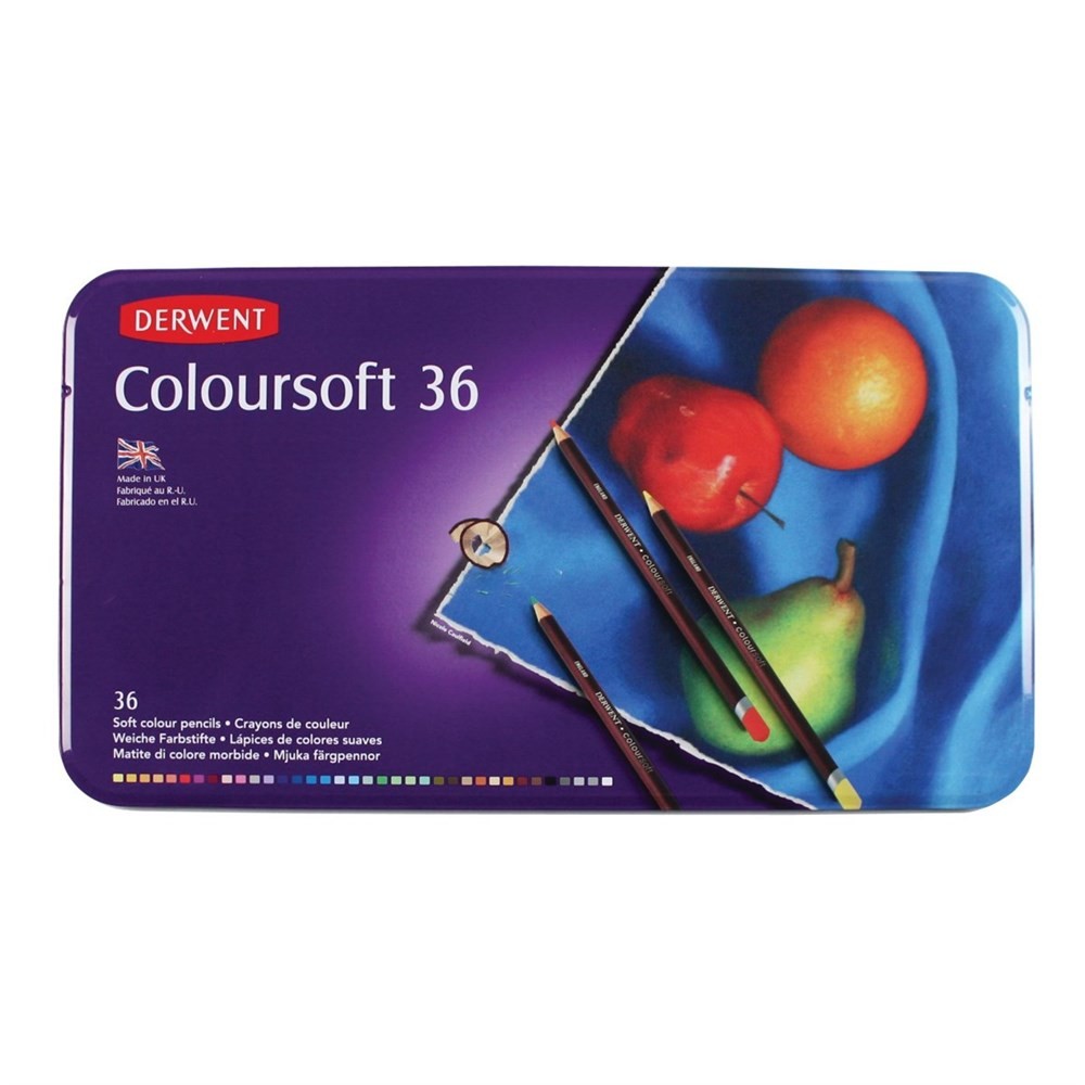 Derwent Coloursoft Colour Pencils Renkli Yumuşak Kuru Boya Kalemi 36lı Teneke Kutu