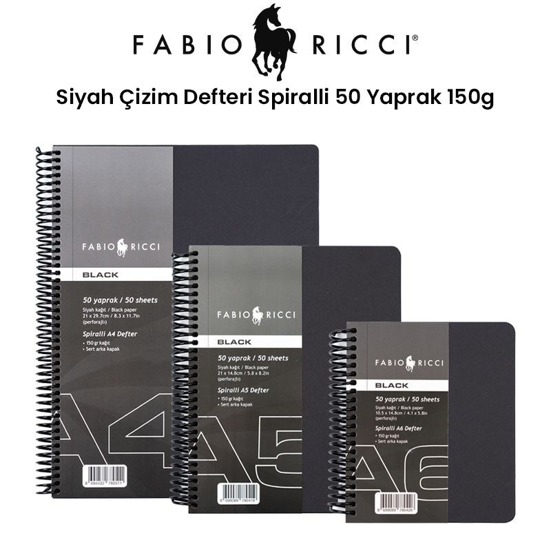 Fabio Ricci Black Spiralli Siyah Defter 50 yaprak A4