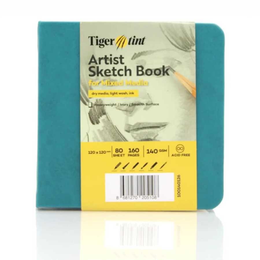 Tigertint Eskiz Defteri Sert Kapak 140gr. 12x12cm 80yp. Turkuaz