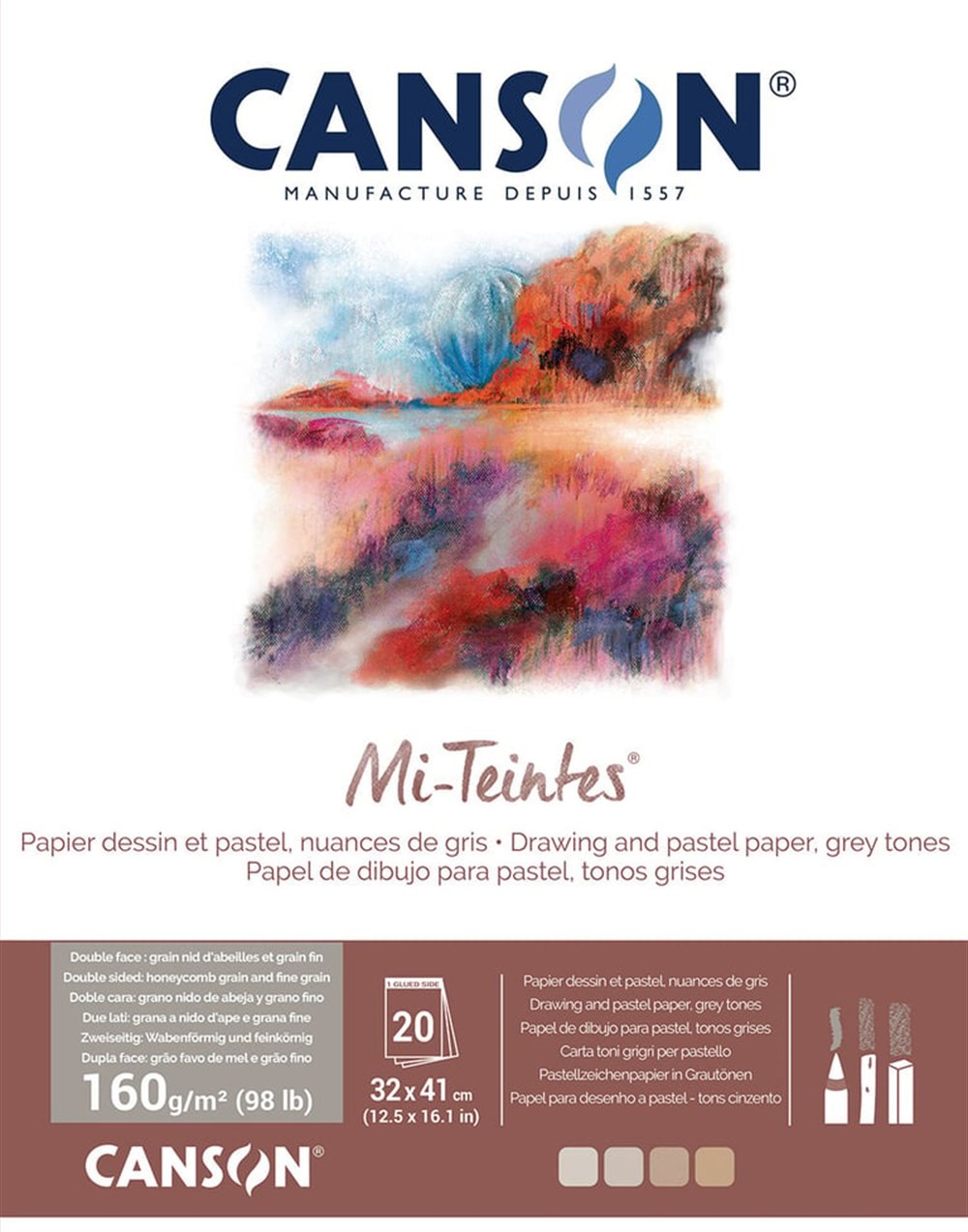 Canson Mi-Teintes Pastel Defteri 160 gr 32x41 cm 20 sf Gri Tonları